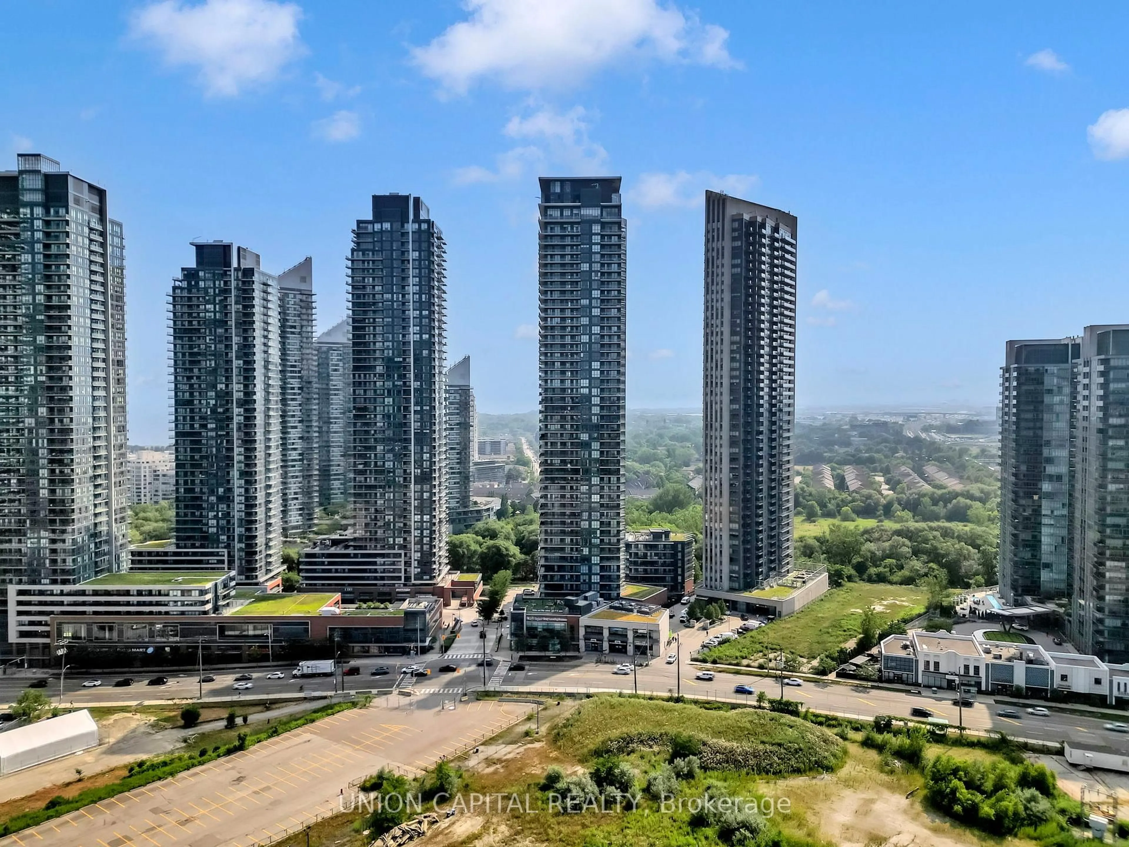 A pic from outside/outdoor area/front of a property/back of a property/a pic from drone, city buildings view from balcony for 10 Parklawn Rd #1305, Toronto Ontario M8V 0H9