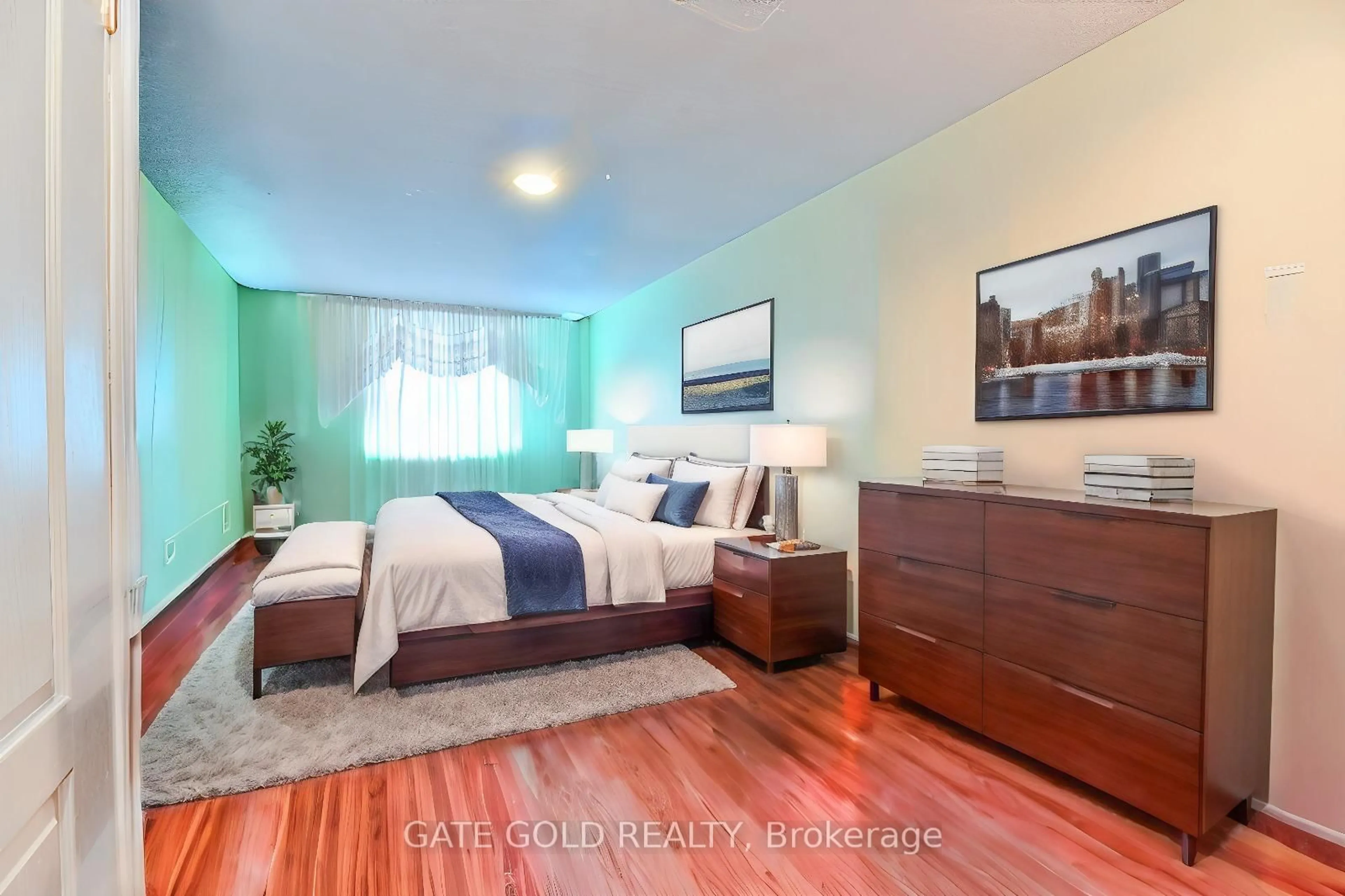 Bedroom with bed, wood/laminate floor for 2470 Eglinton Ave #706, Toronto Ontario M6M 5E7