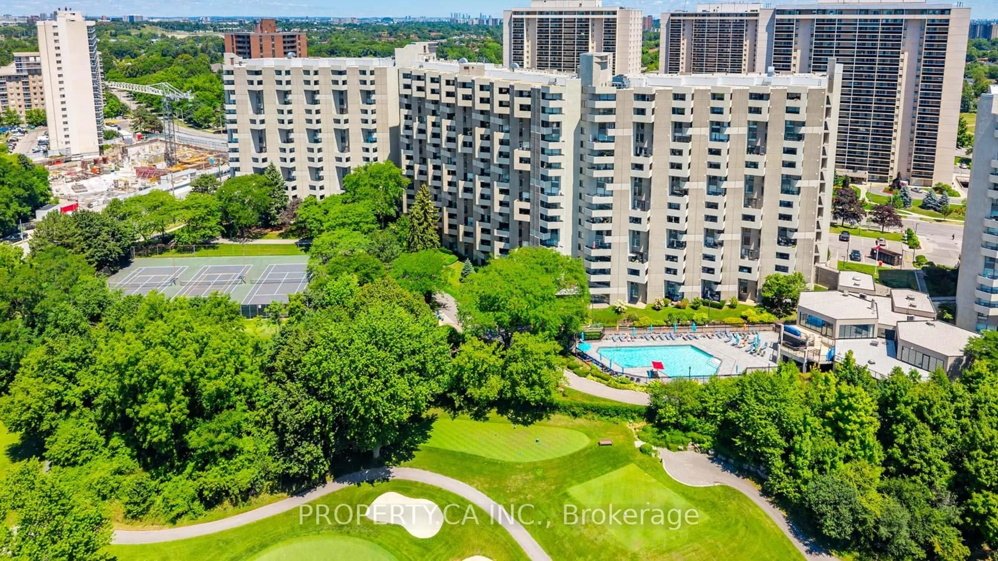 A pic from outside/outdoor area/front of a property/back of a property/a pic from drone, city buildings view from balcony for 300 Mill Rd #E35, Toronto Ontario M9C 4W7