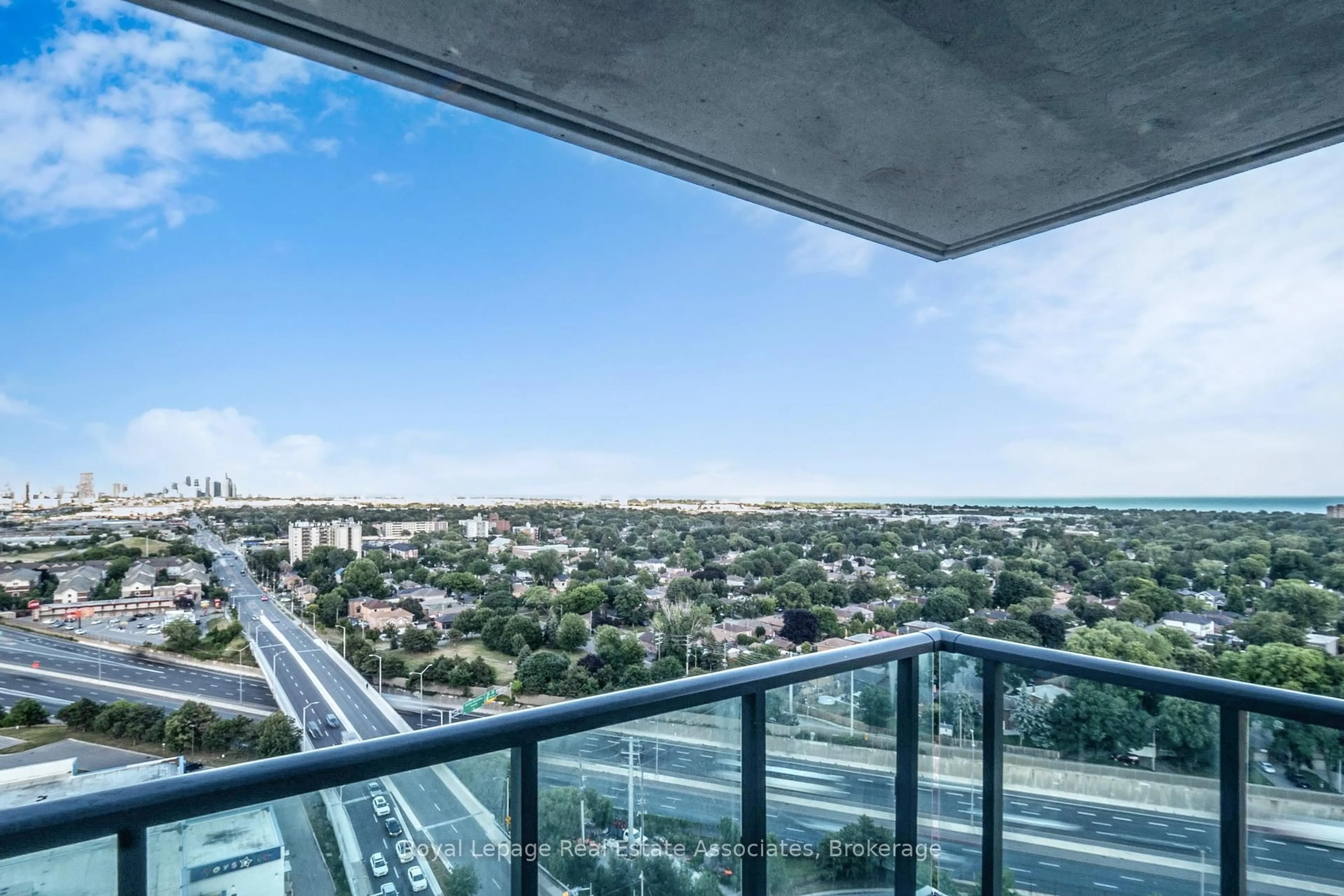 Balcony in the apartment, city buildings view from balcony for 215 Sherway Gardens Rd #2202, Toronto Ontario M9C 0A4