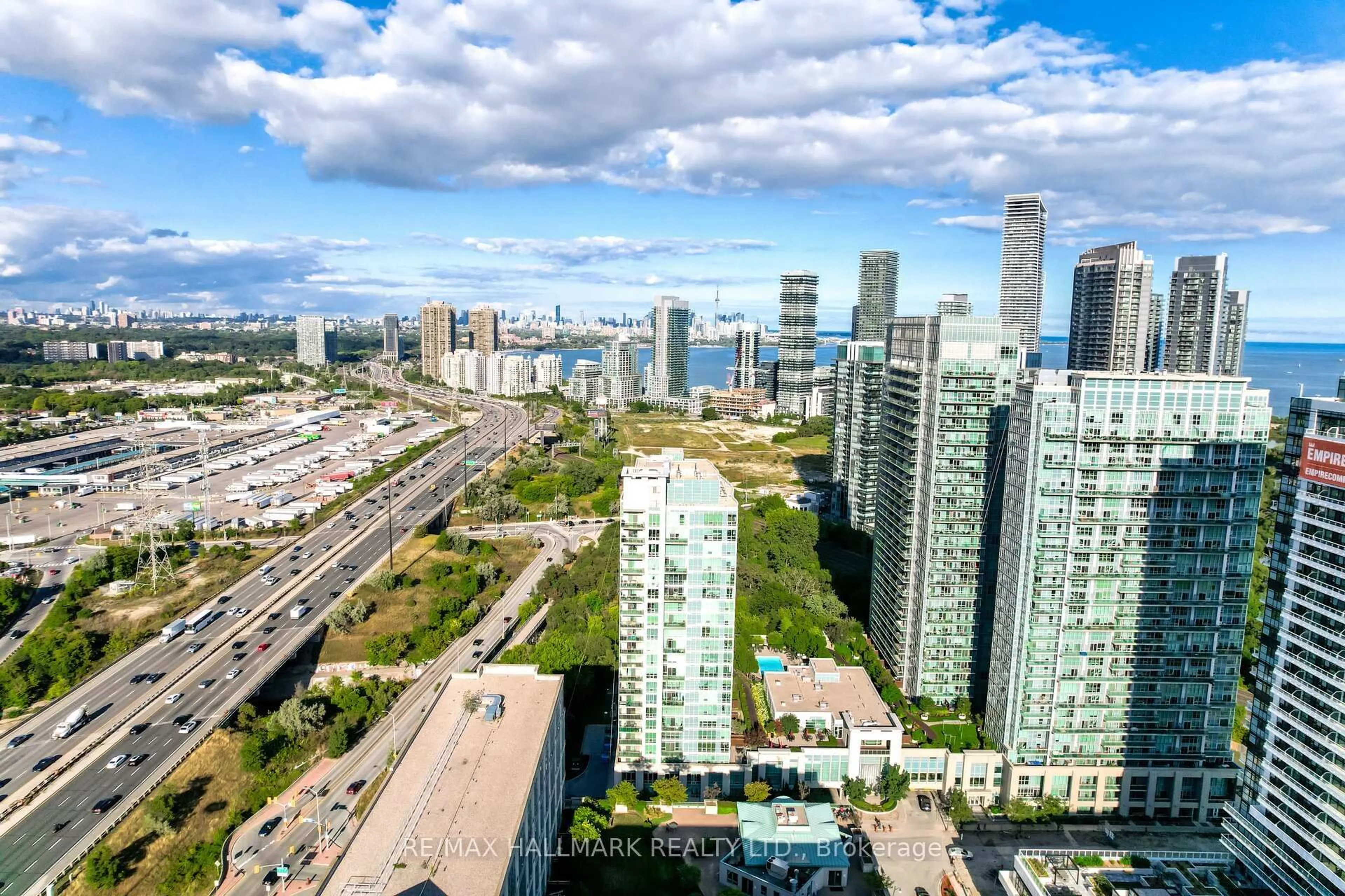 A pic from outside/outdoor area/front of a property/back of a property/a pic from drone, city buildings view from balcony for 185 Legion Rd #1114, Toronto Ontario M8Y 0A1