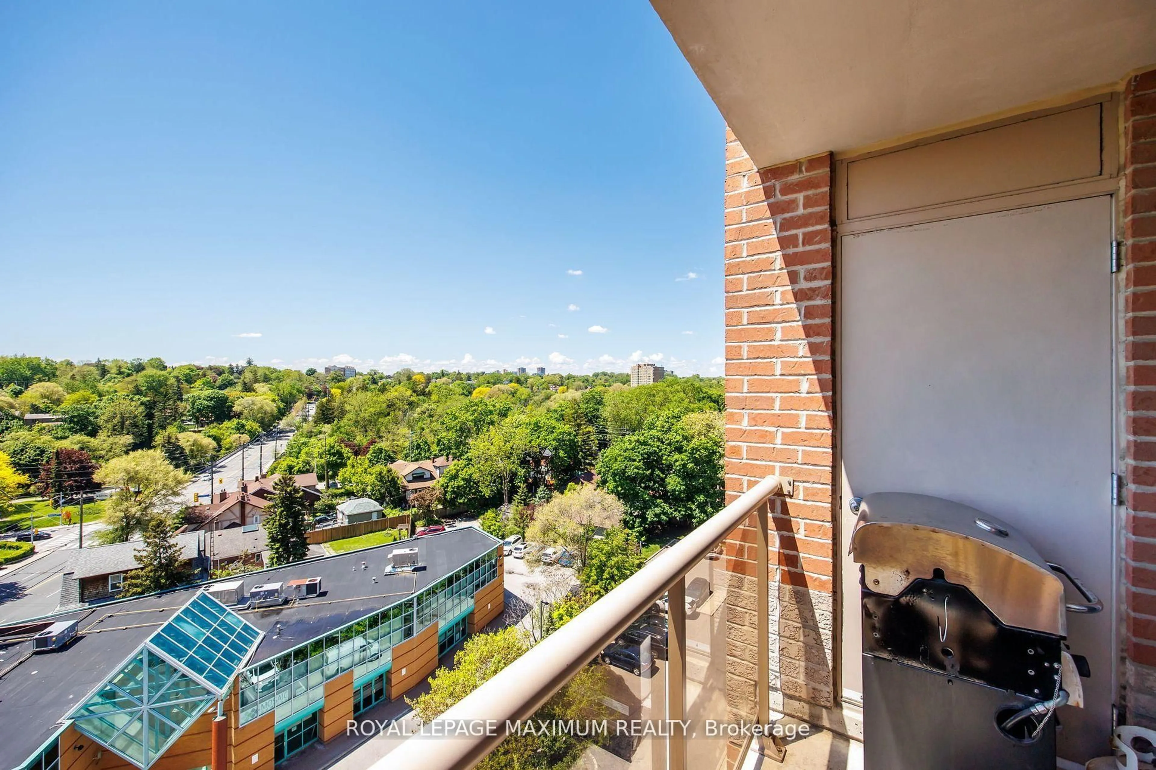 Balcony in the apartment, city buildings view from balcony for 2088 Lawrence Ave #807, Toronto Ontario M9N 2Z9