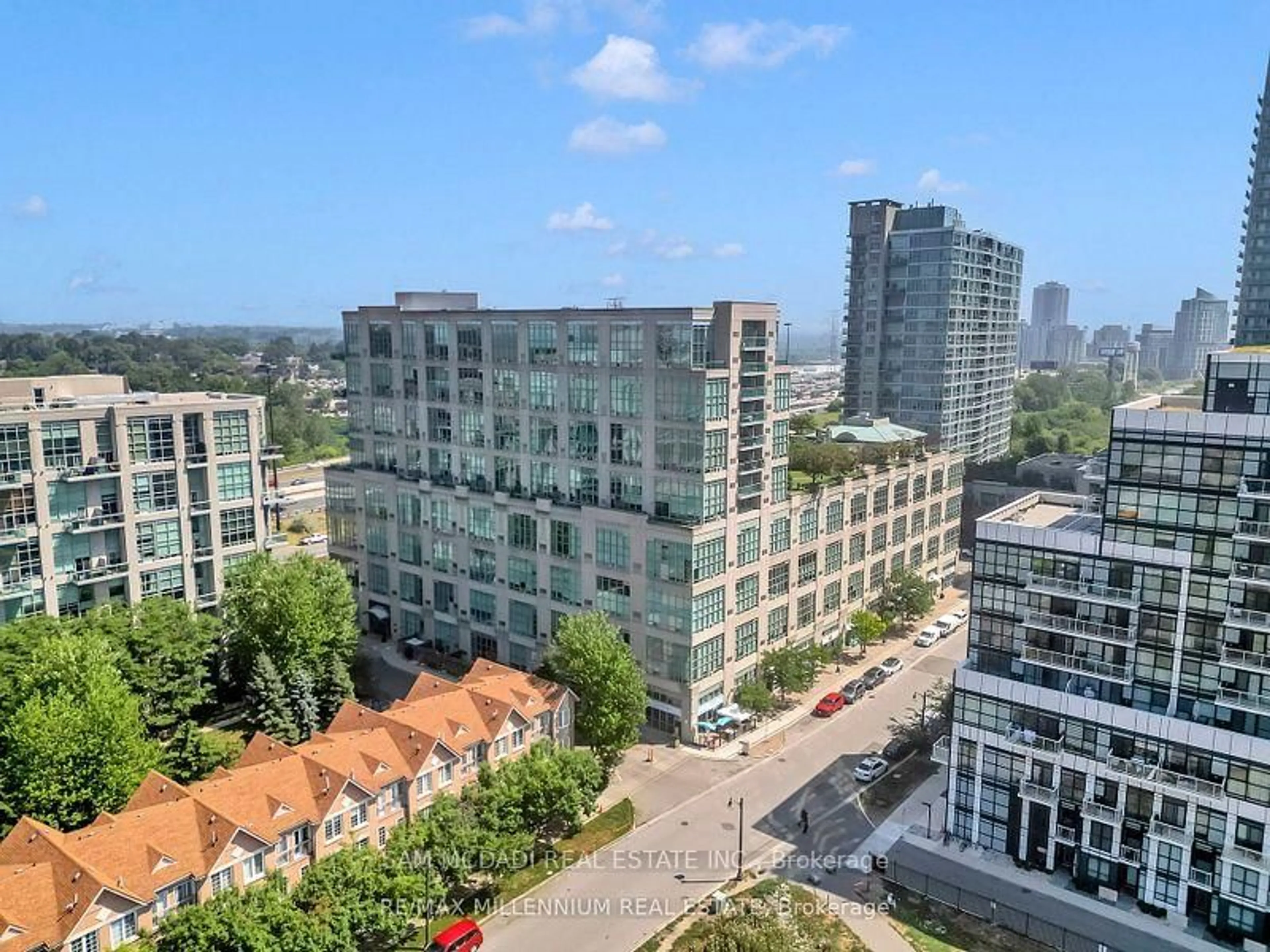 A pic from outside/outdoor area/front of a property/back of a property/a pic from drone, city buildings view from balcony for 250 Manitoba St #PH837, Toronto Ontario M8Y 4G8