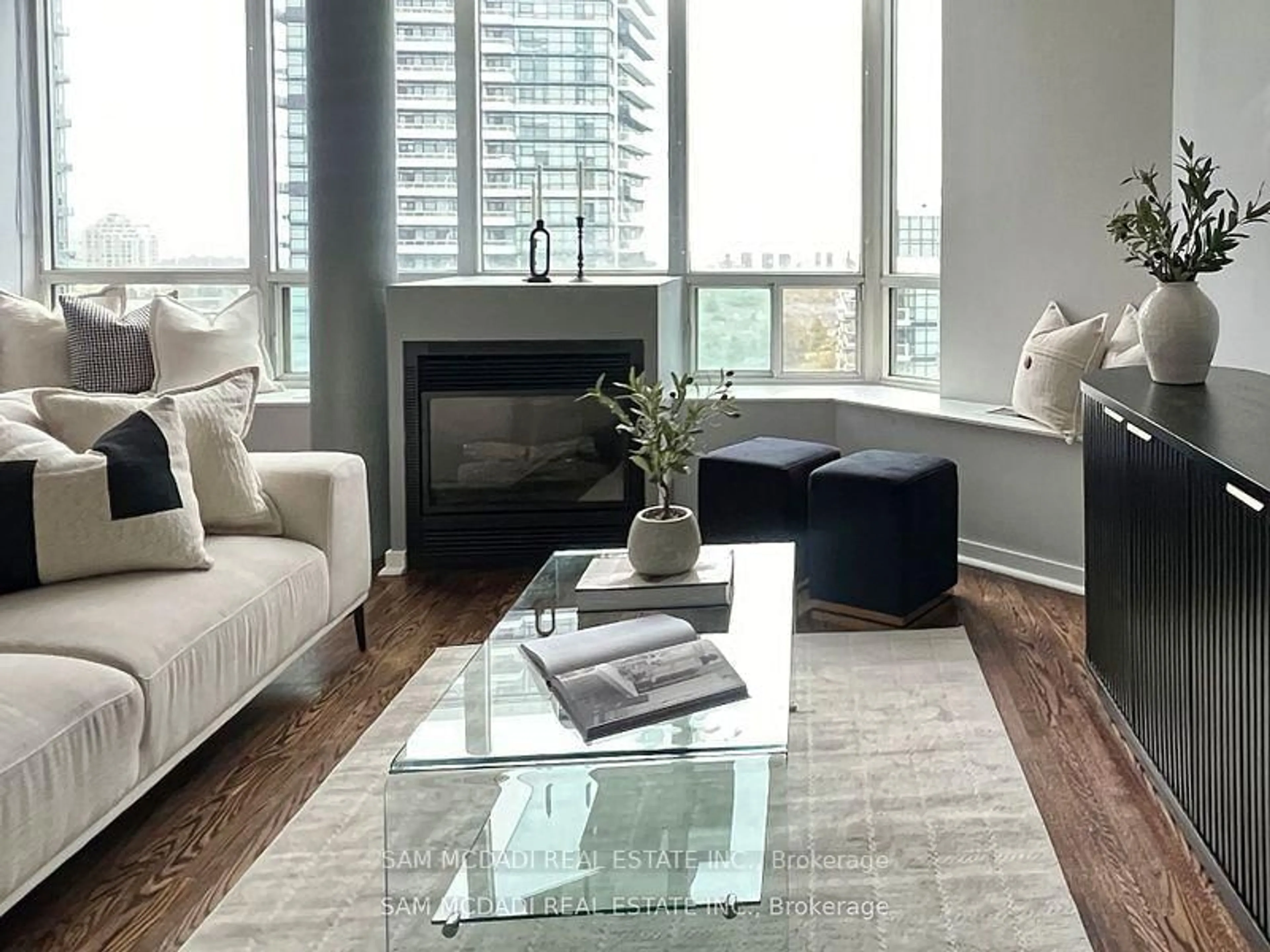Living room with furniture, wood/laminate floor for 250 Manitoba St #PH837, Toronto Ontario M8Y 4G8