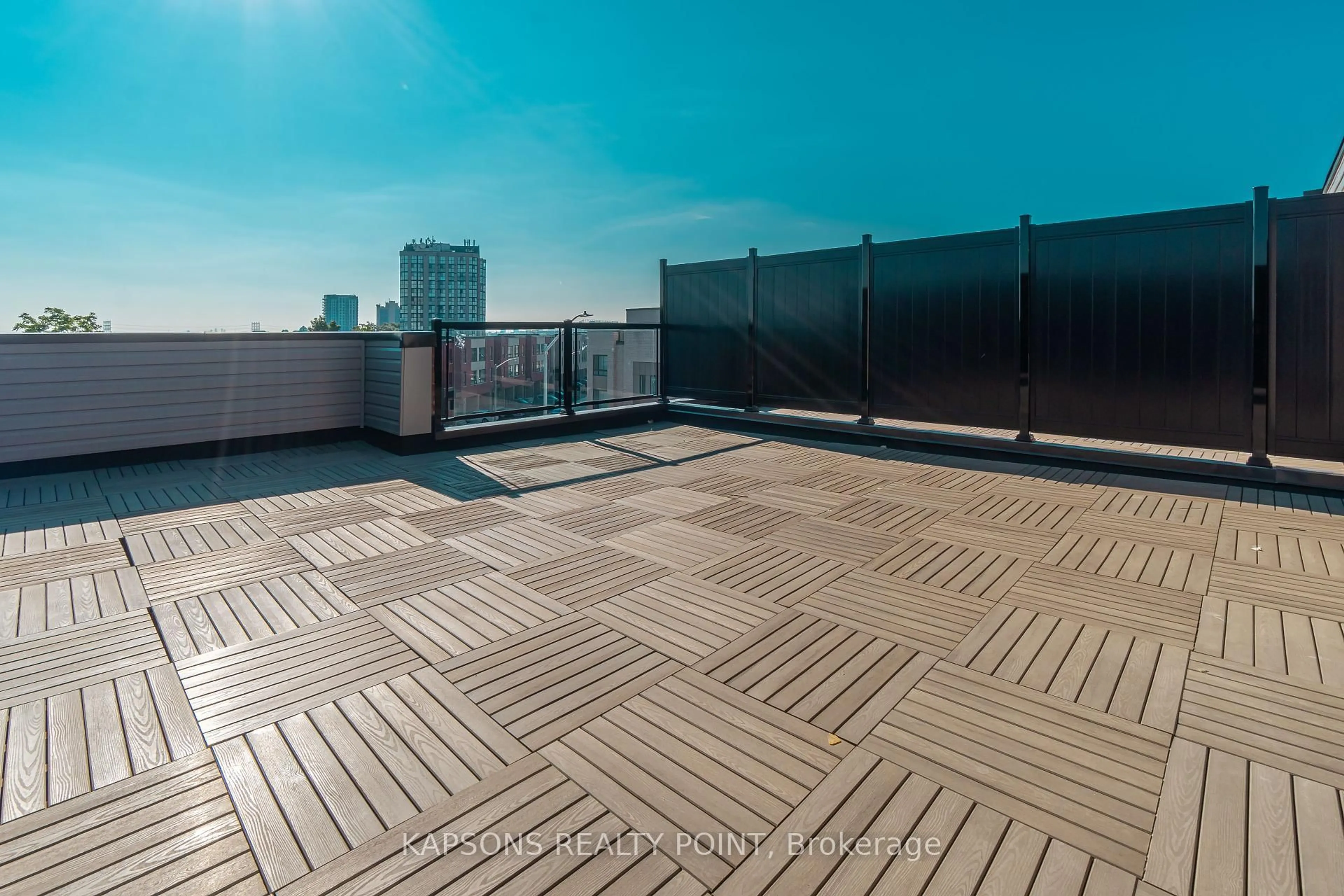 Patio, city buildings view from balcony for 26 Humberwood Blvd #2, Toronto Ontario M9W 6X7