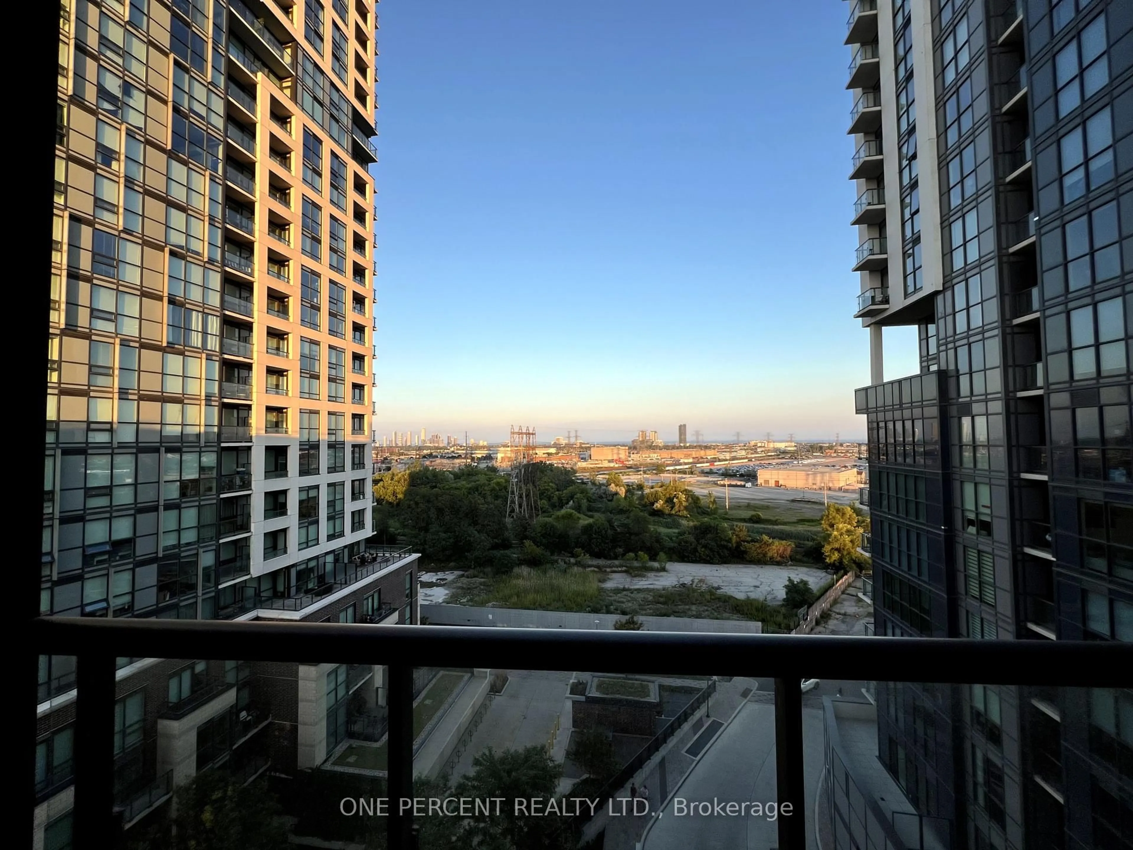 Balcony in the apartment, city buildings view from balcony for 50 Thomas Riley Rd #819, Toronto Ontario M9B 0C1