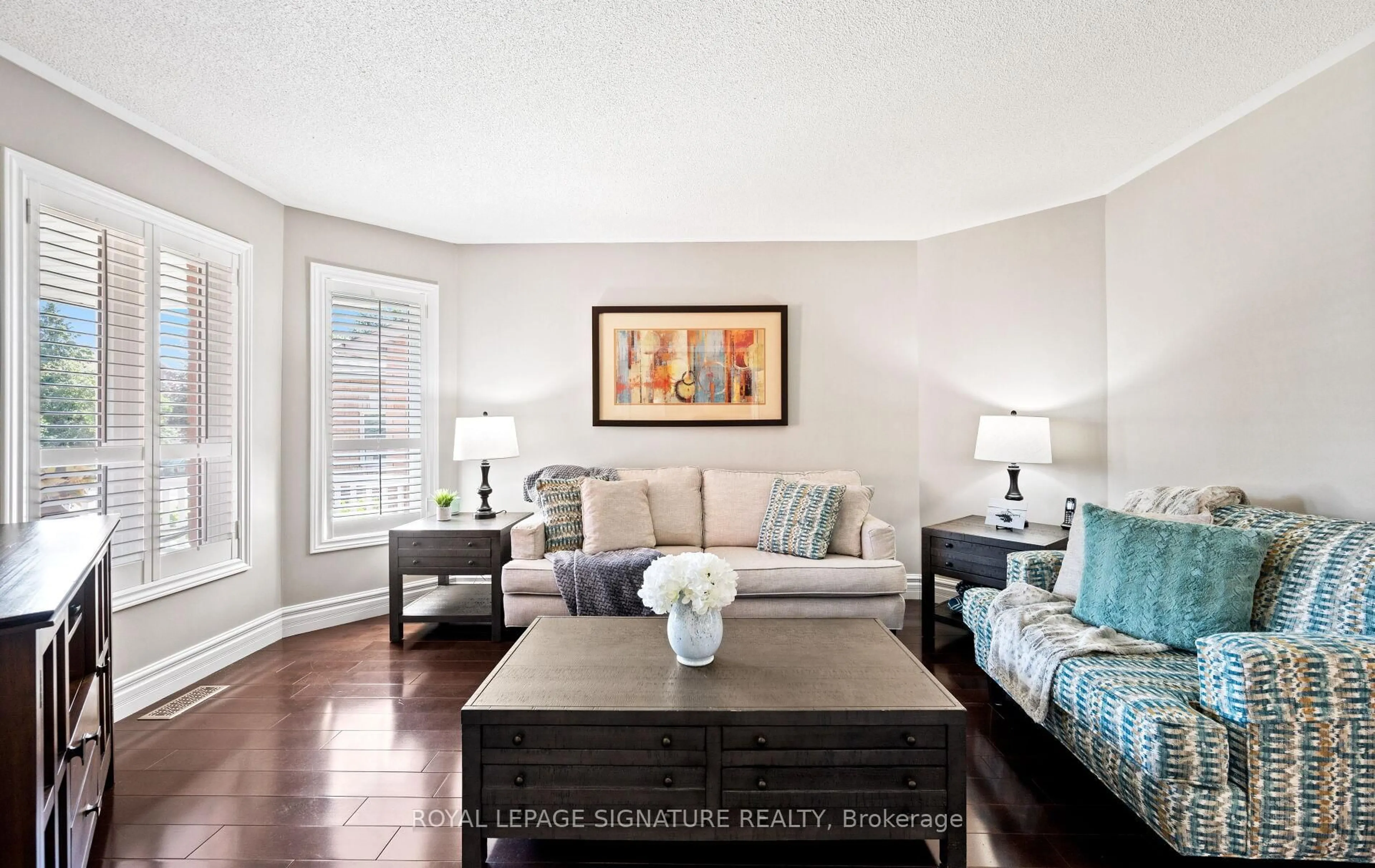 Living room with furniture, wood/laminate floor for 49 Harley Ave, Halton Hills Ontario L7G 5R8