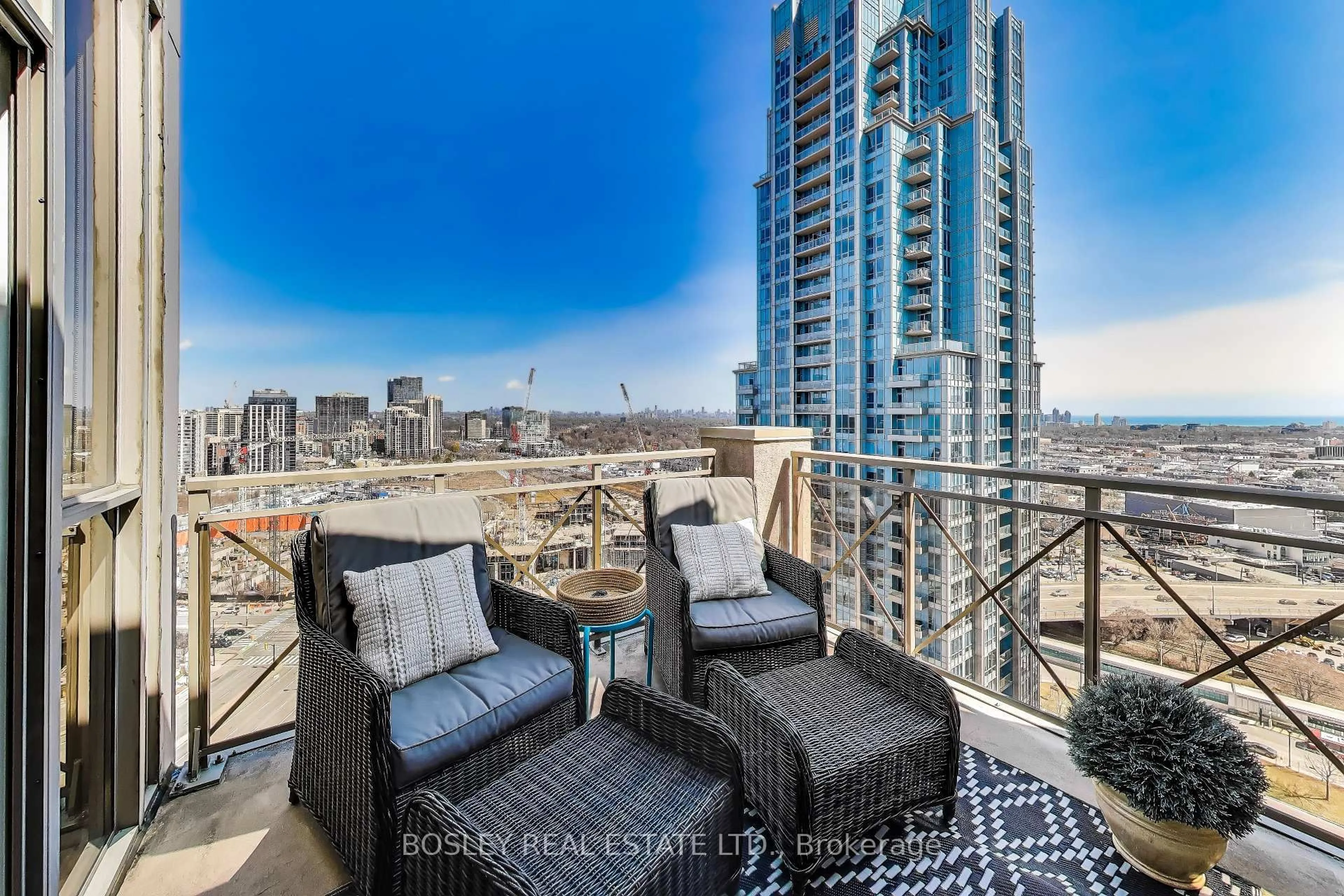 Patio, city buildings view from balcony for 5229 Dundas St #PH08, Toronto Ontario M6B 6L9