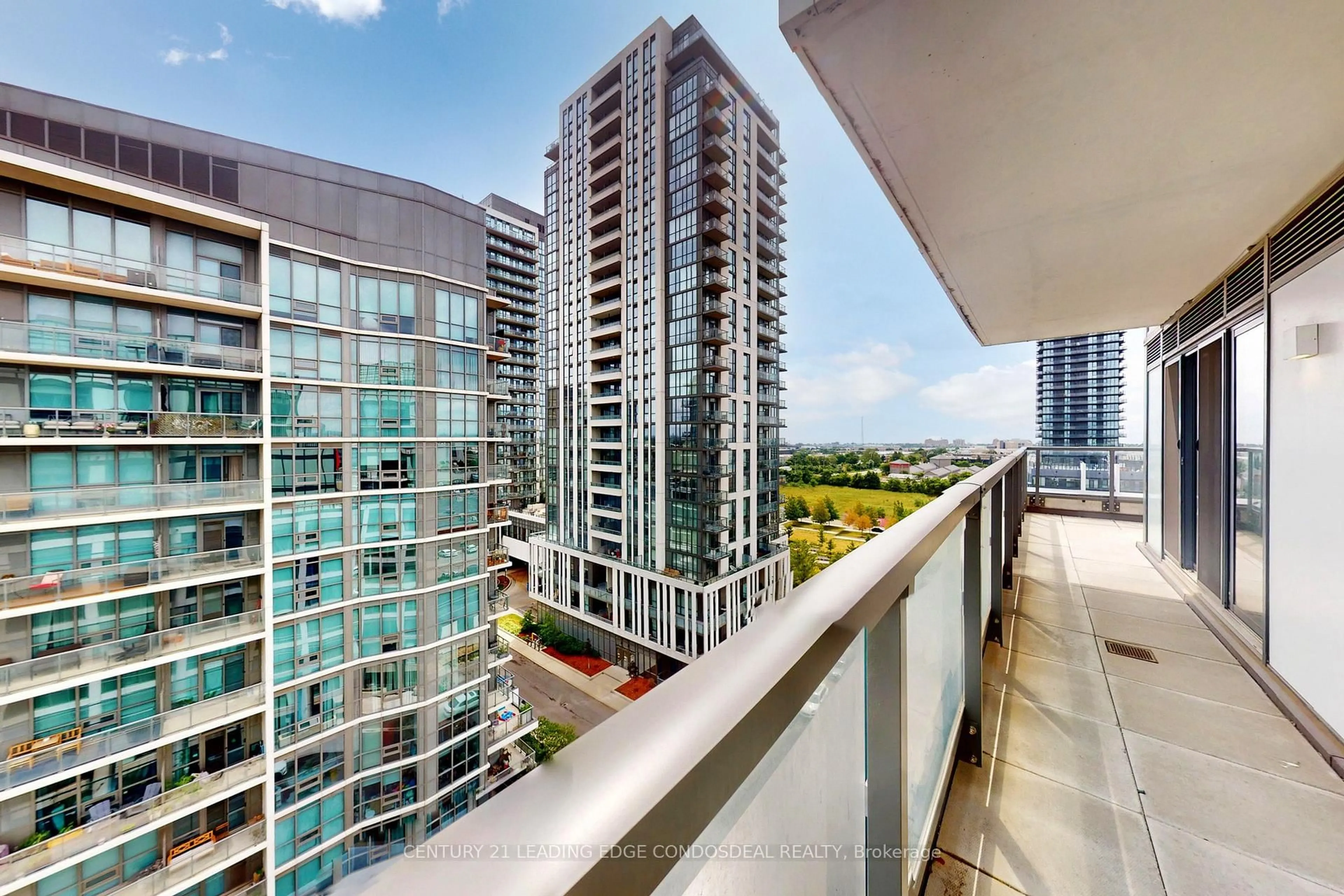 Balcony in the apartment, city buildings view from balcony for 1195 The Queensway St #907, Toronto Ontario M8Z 0H1
