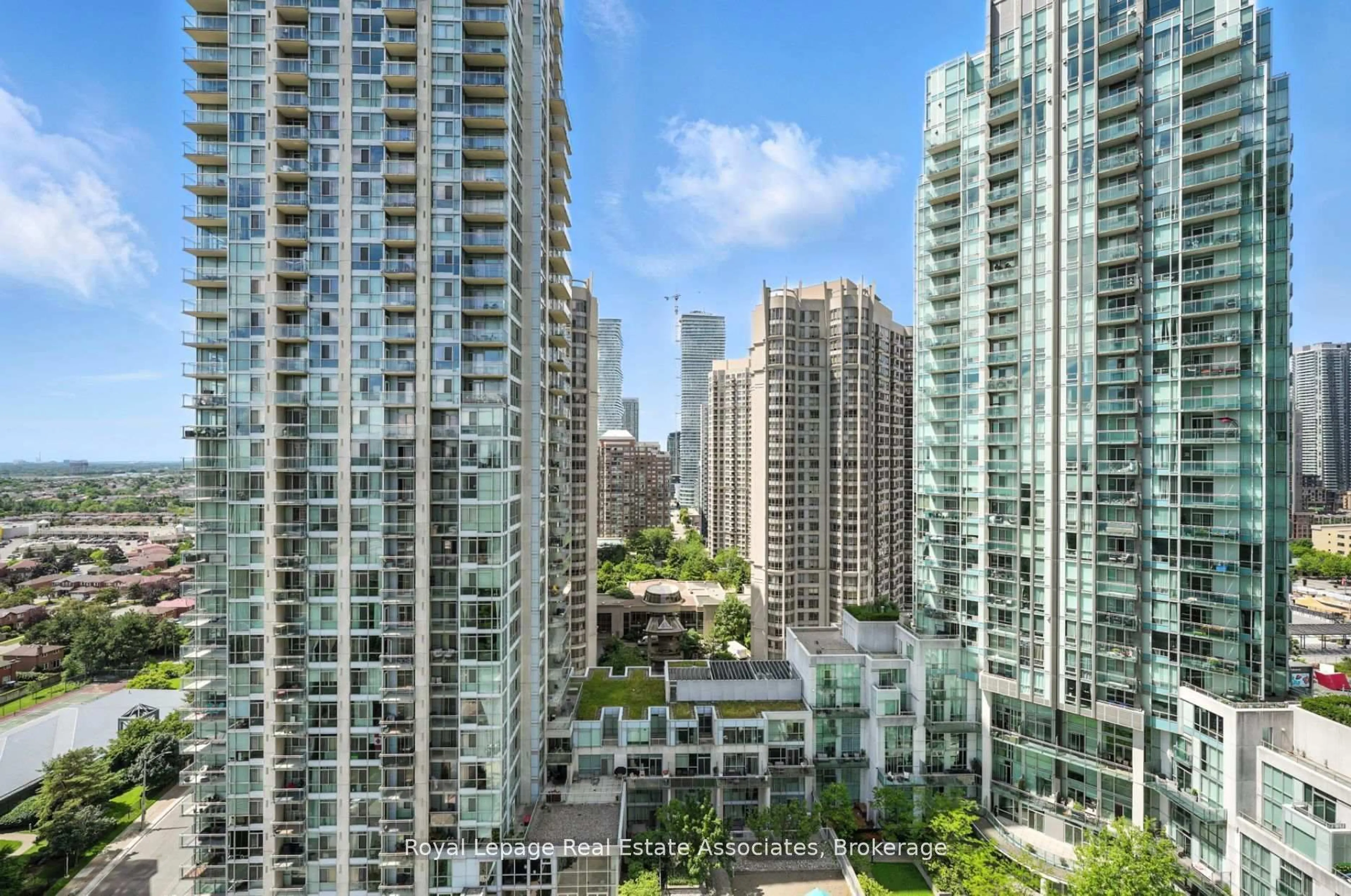 Patio, city buildings view from balcony for 223 Webb Dr #2008, Mississauga Ontario L5B 0E8