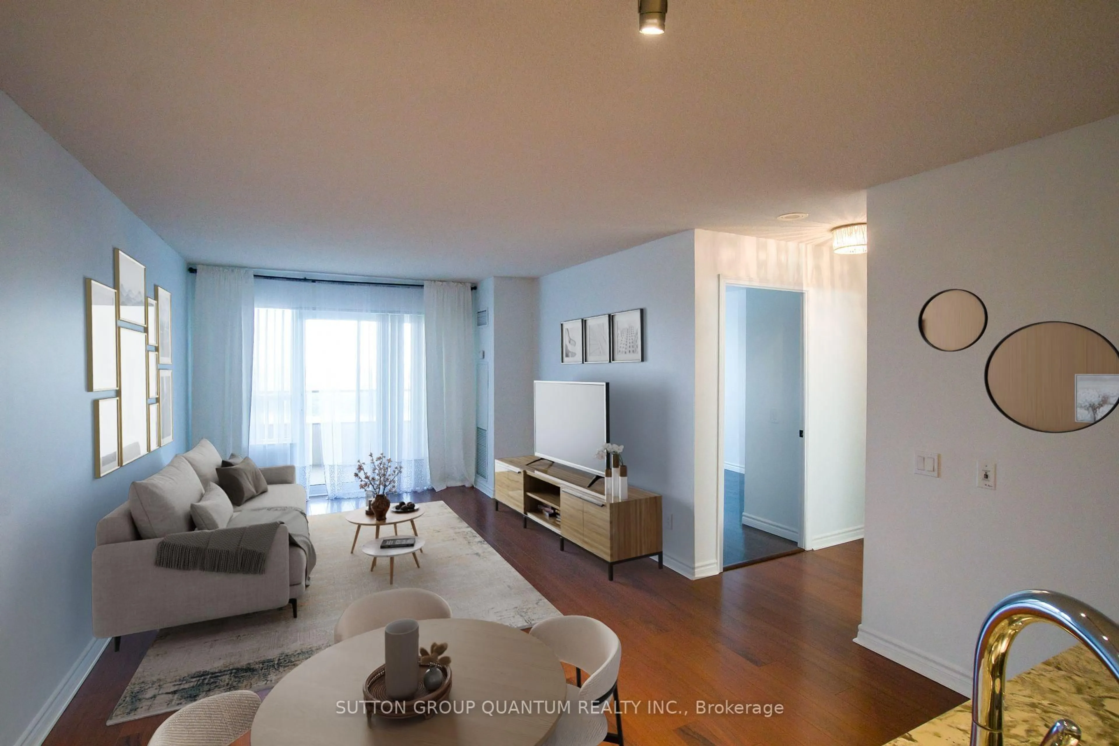 Living room with furniture, wood/laminate floor for 25 Kingsbridge Garden Circ #716, Mississauga Ontario L5R 4B1