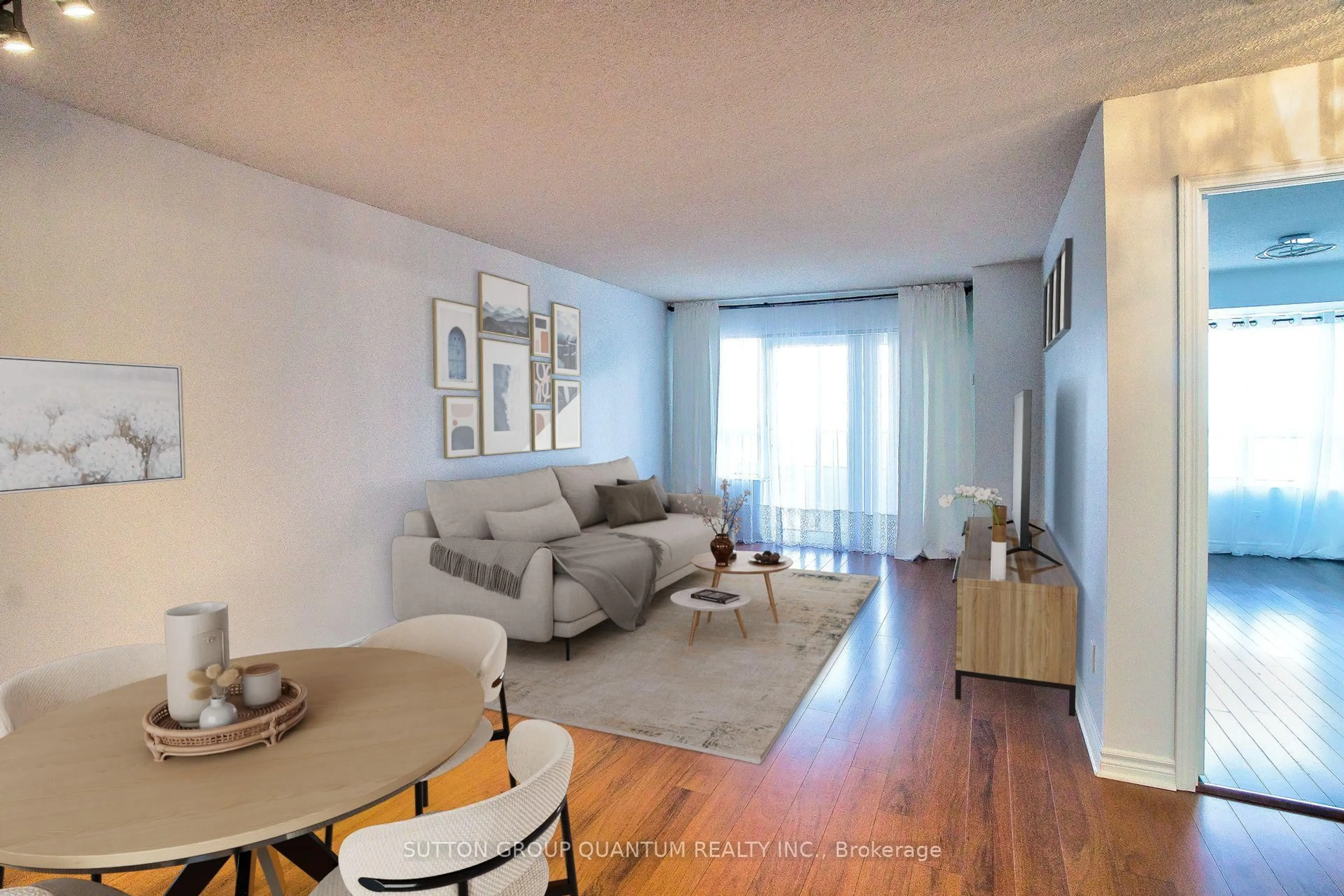 Living room with furniture, wood/laminate floor for 25 Kingsbridge Garden Circ #716, Mississauga Ontario L5R 4B1