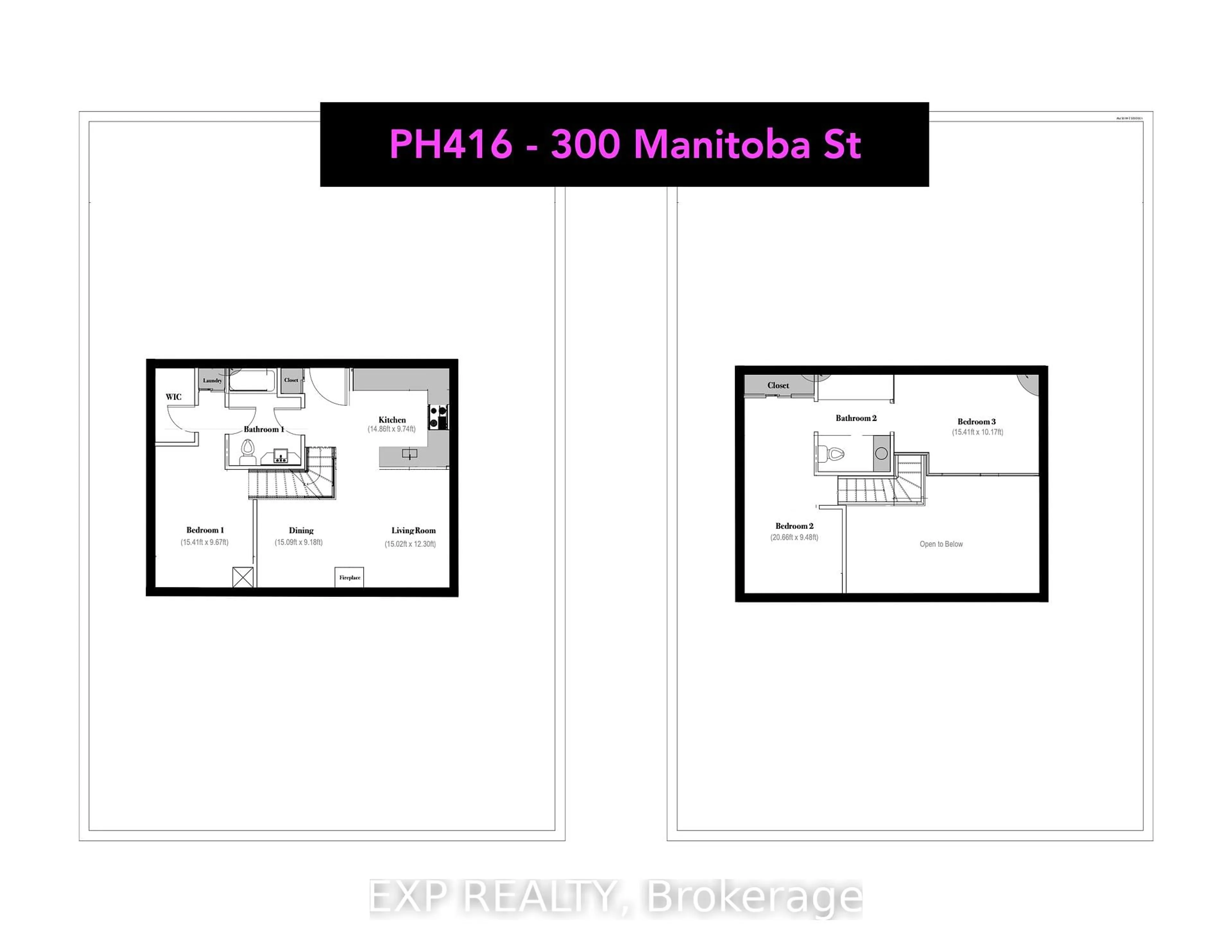 Floor plan for 300 Manitoba St #416, Toronto Ontario M8Y 4G6