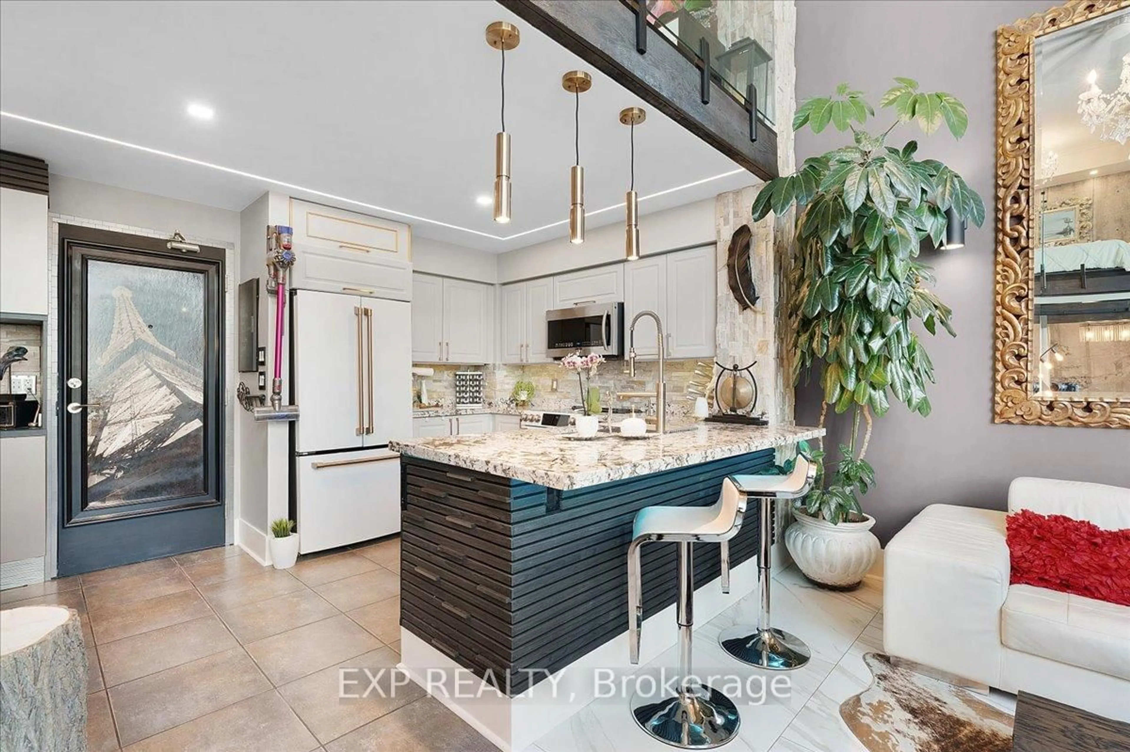 Contemporary kitchen, ceramic/tile floor for 300 Manitoba St #416, Toronto Ontario M8Y 4G6