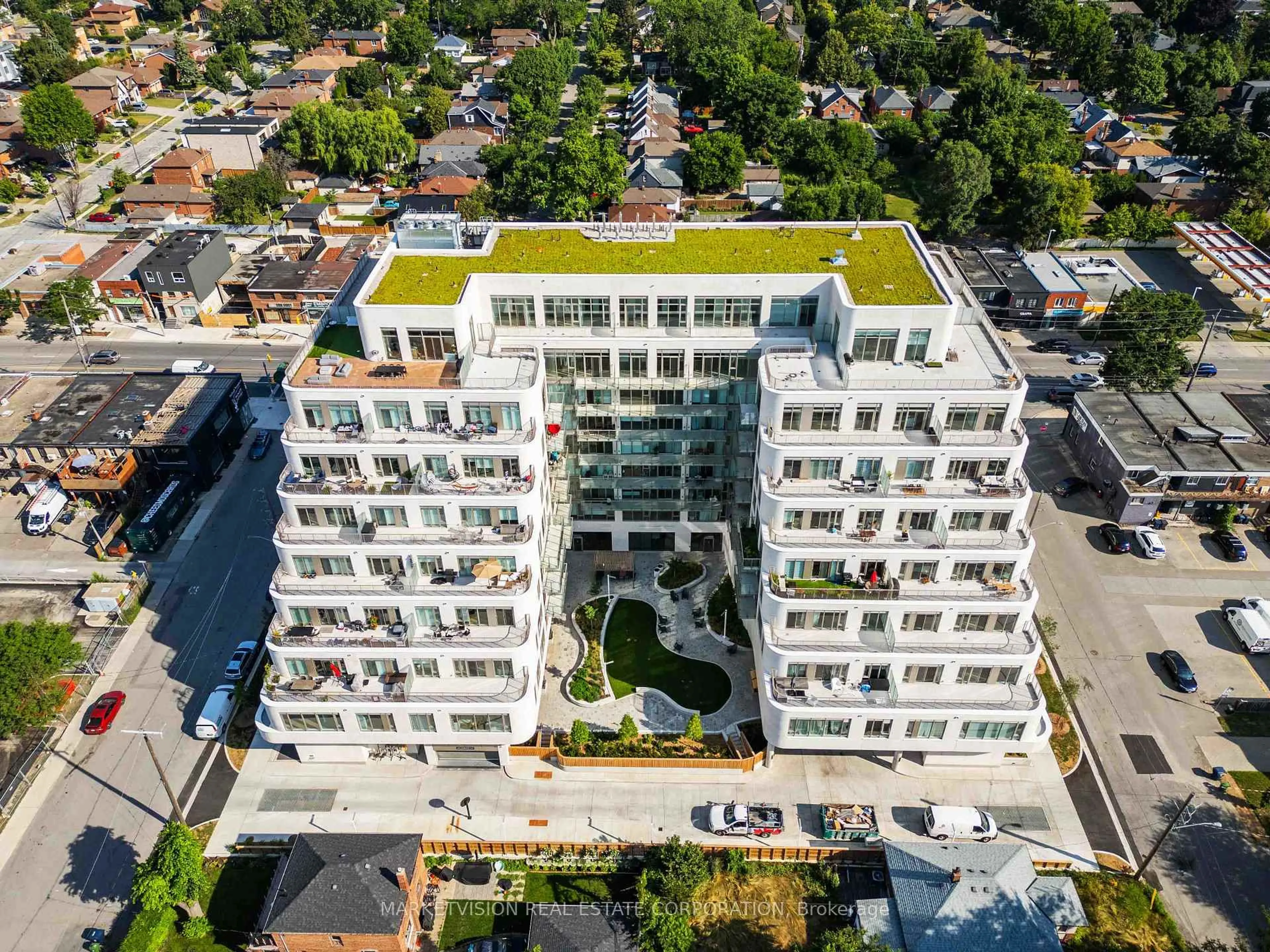 A pic from outside/outdoor area/front of a property/back of a property/a pic from drone, city buildings view from balcony for 689 The Queensway #413, Toronto Ontario M8Y 1L1