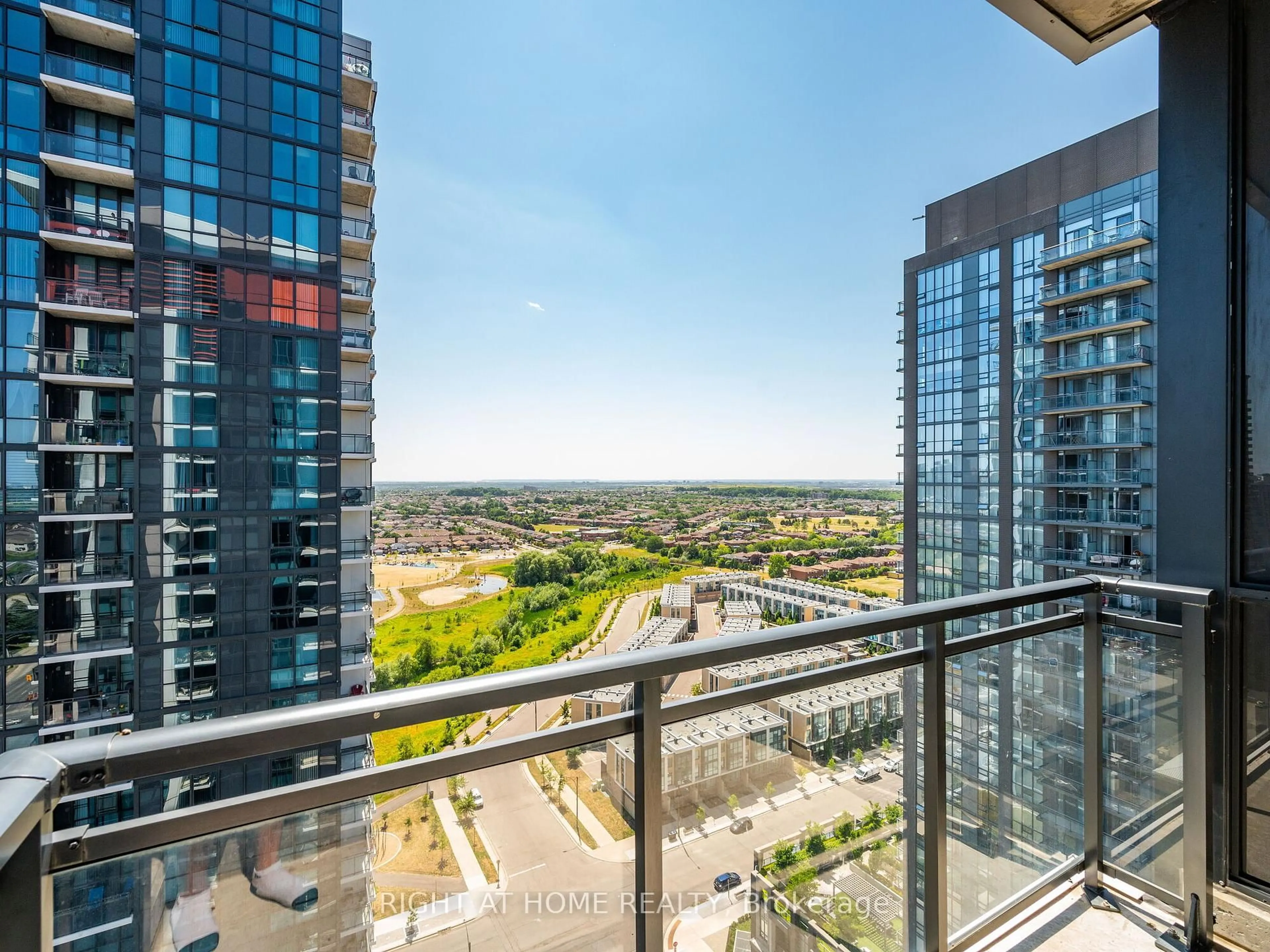 Balcony in the apartment, city buildings view from balcony for 55 Eglinton Ave #2001, Mississauga Ontario L5R 0E4