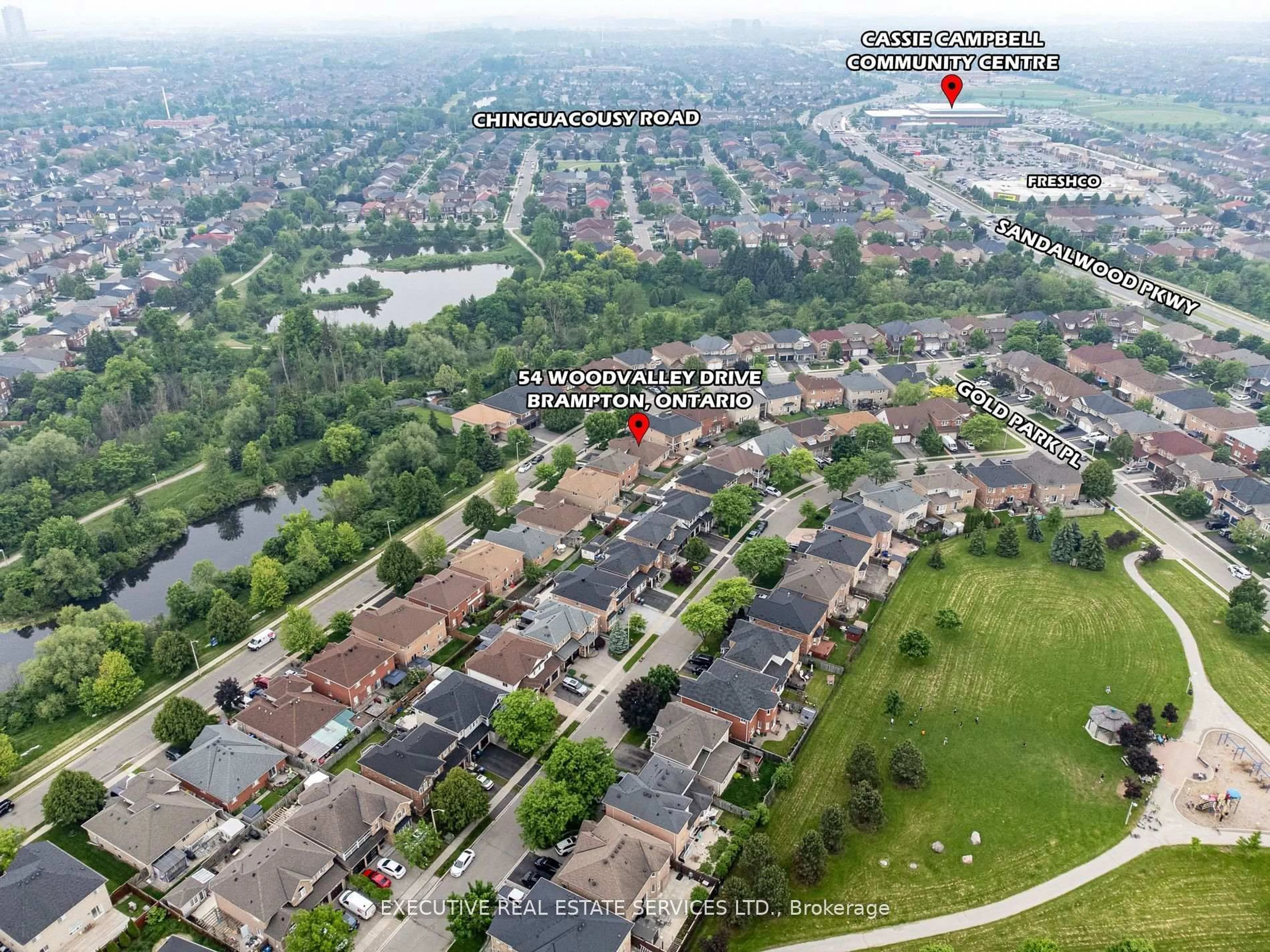 A pic from outside/outdoor area/front of a property/back of a property/a pic from drone, street for 54 Woodvalley Dr, Brampton Ontario L7A 1Z3