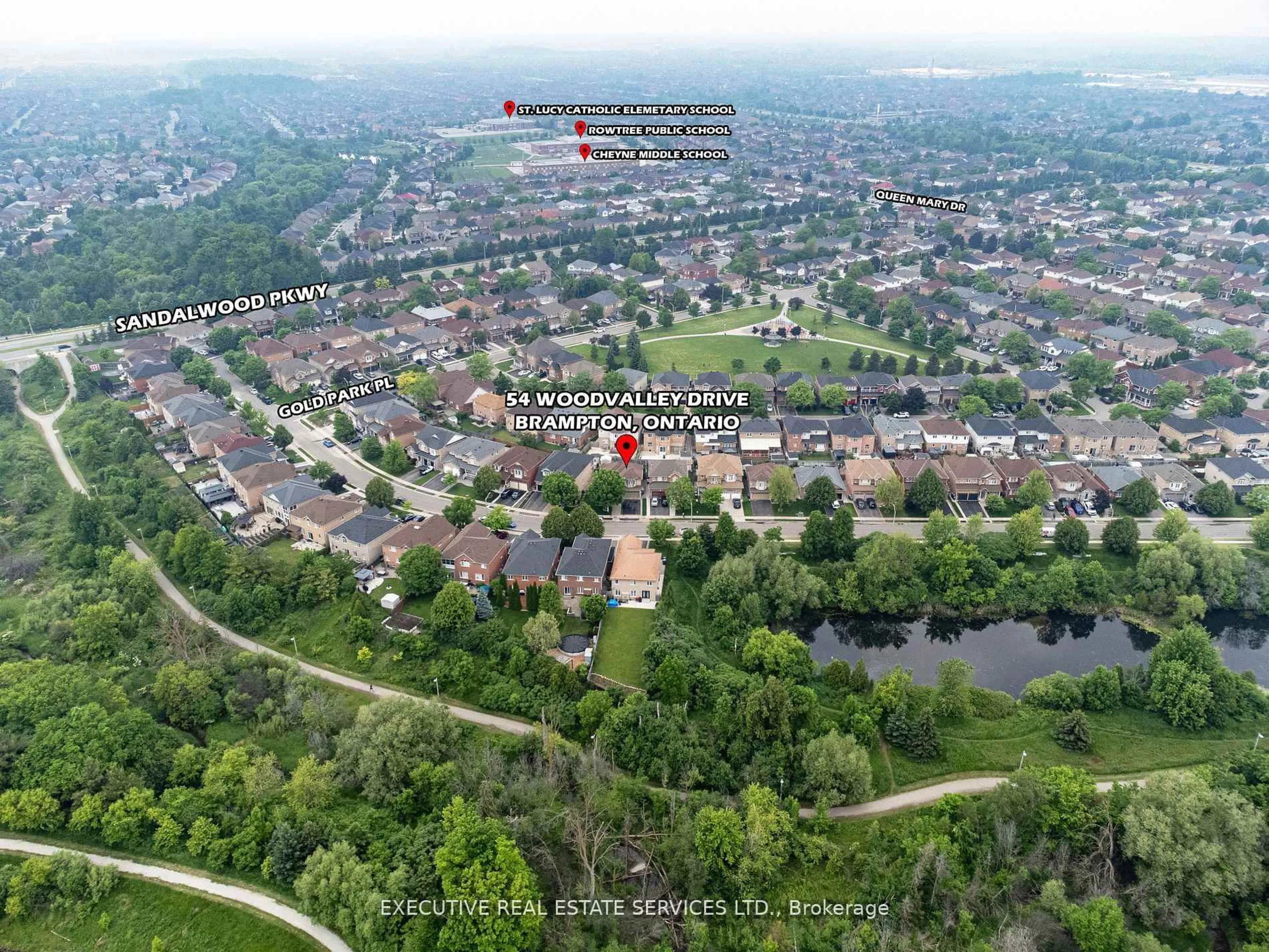 A pic from outside/outdoor area/front of a property/back of a property/a pic from drone, street for 54 Woodvalley Dr, Brampton Ontario L7A 1Z3