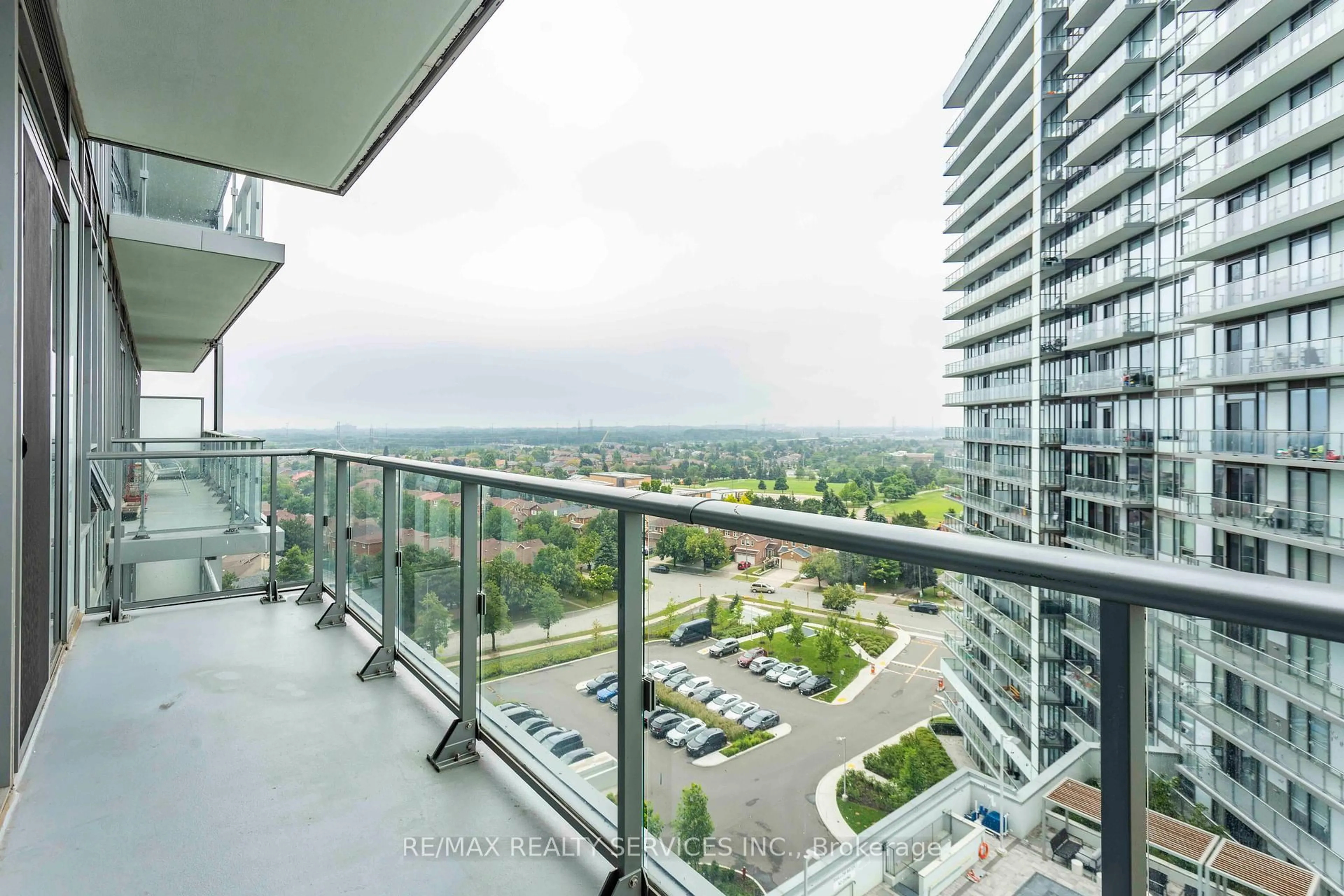 Balcony in the apartment, city buildings view from balcony for 4675 Metcalfe Ave #1106, Mississauga Ontario L5M 0Z8