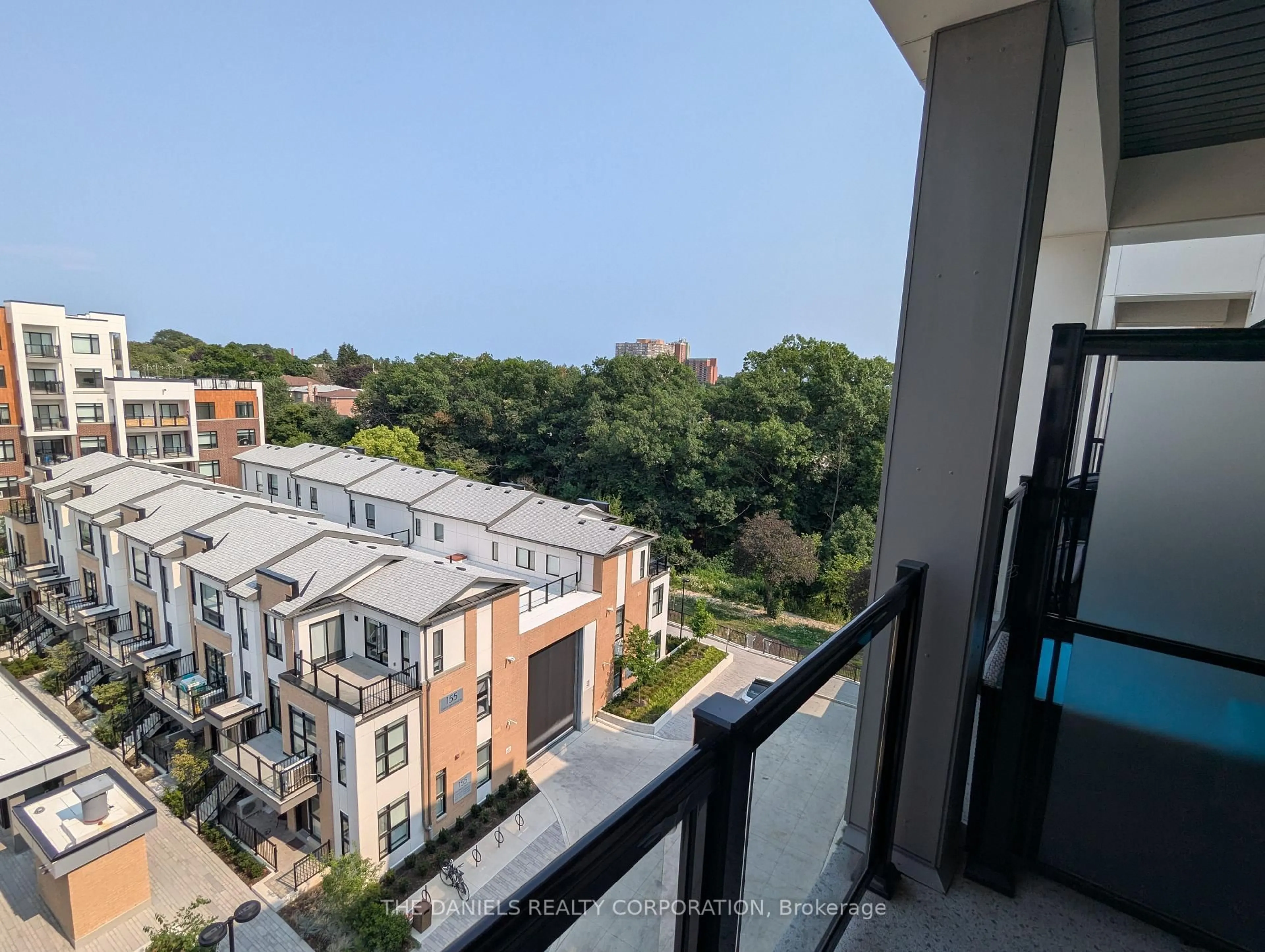 Balcony in the apartment, city buildings view from balcony for 165 Canon Jackson Dr #608, Toronto Ontario M6M 0C3
