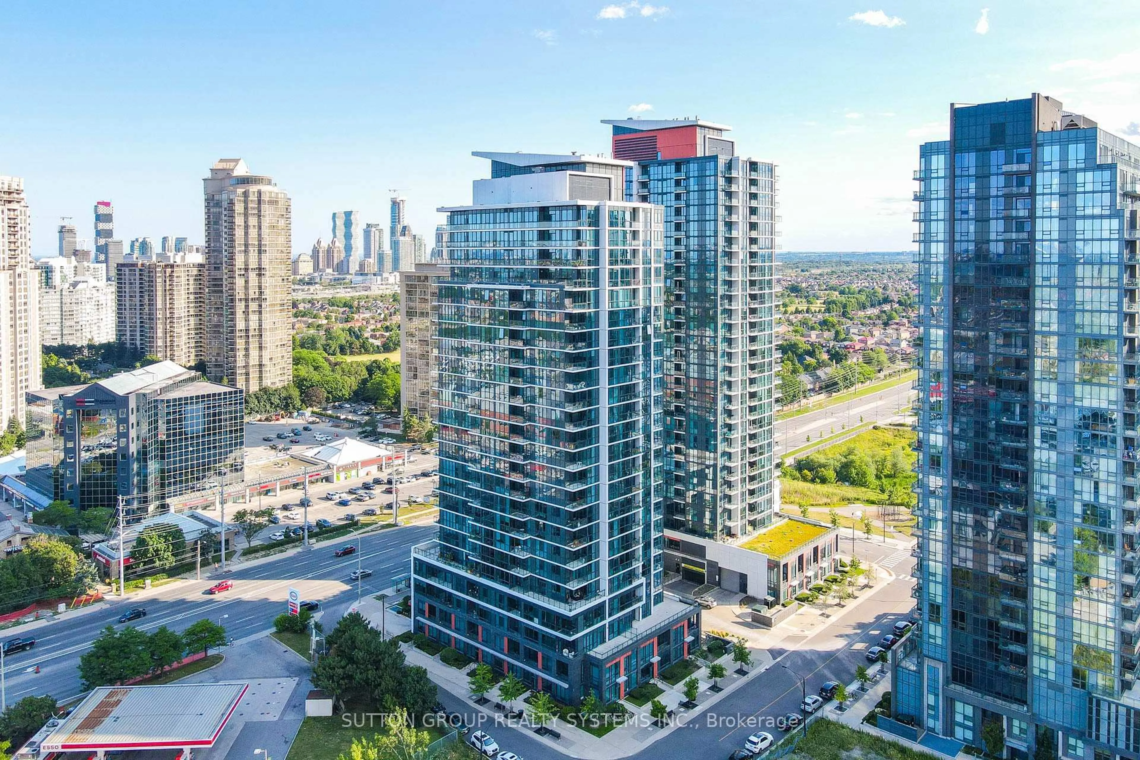 A pic from outside/outdoor area/front of a property/back of a property/a pic from drone, city buildings view from balcony for 55 Eglinton Ave #104, Mississauga Ontario L5R 0E4