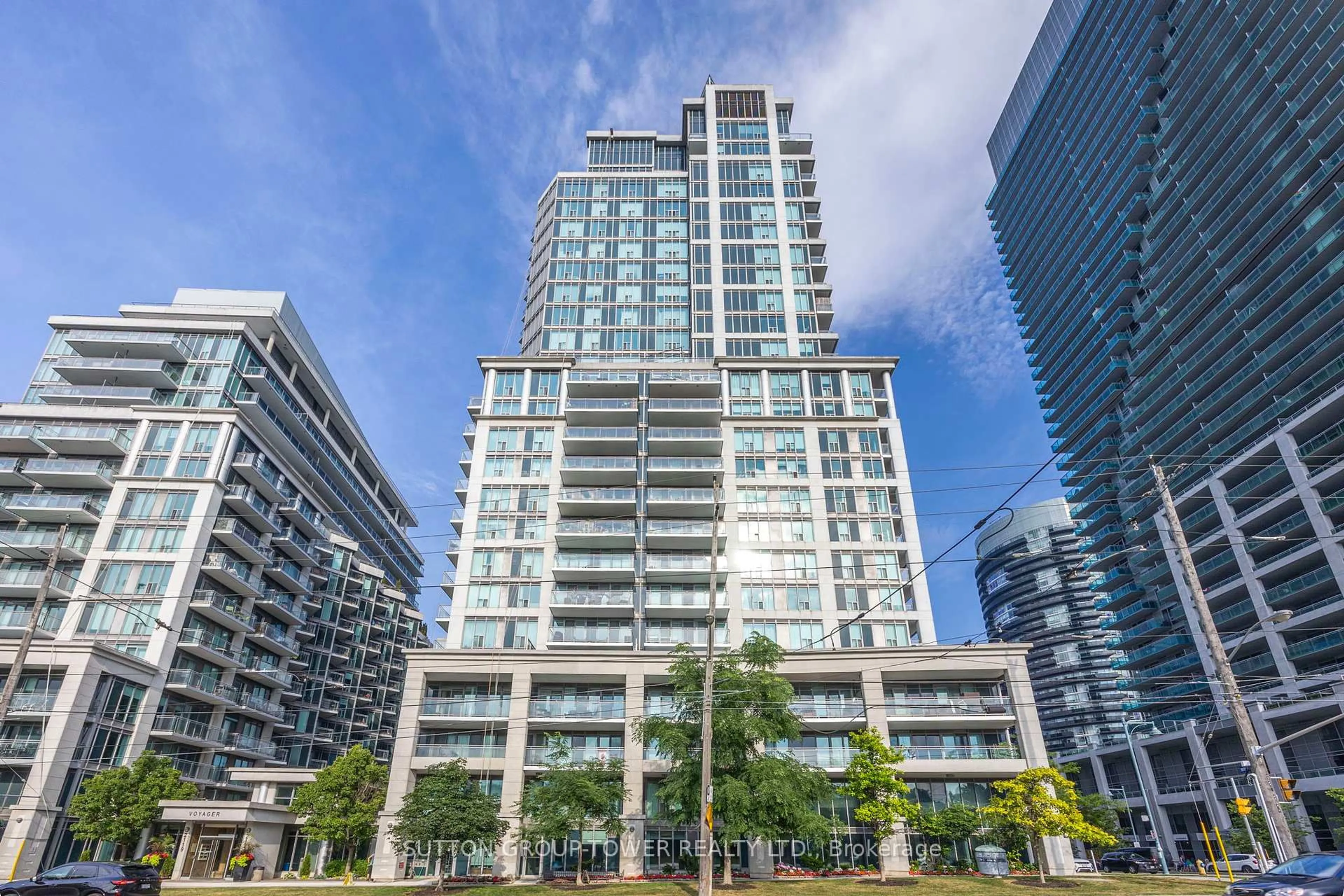 Patio, city buildings view from balcony for 2121 Lake Shore Blvd #Suite 2205, Toronto Ontario M8V 4E9