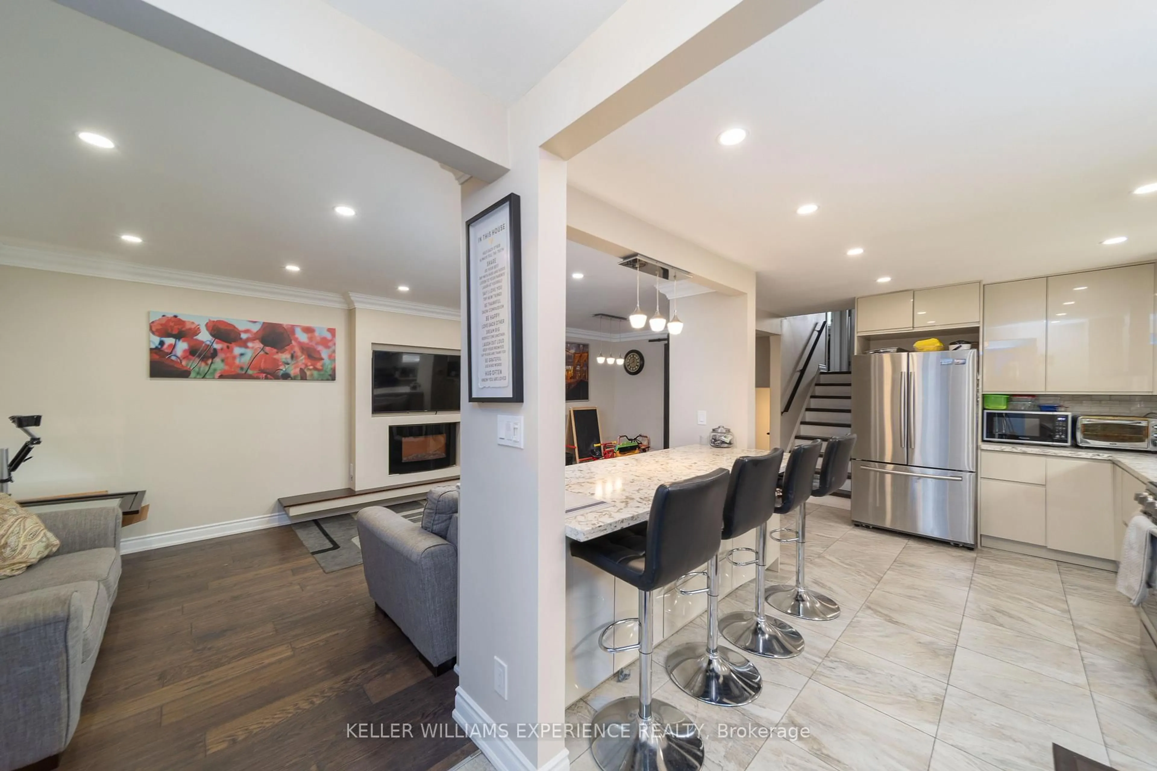 Open concept kitchen, ceramic/tile floor for 57 Plunkett Rd, Toronto Ontario M9L 2J4
