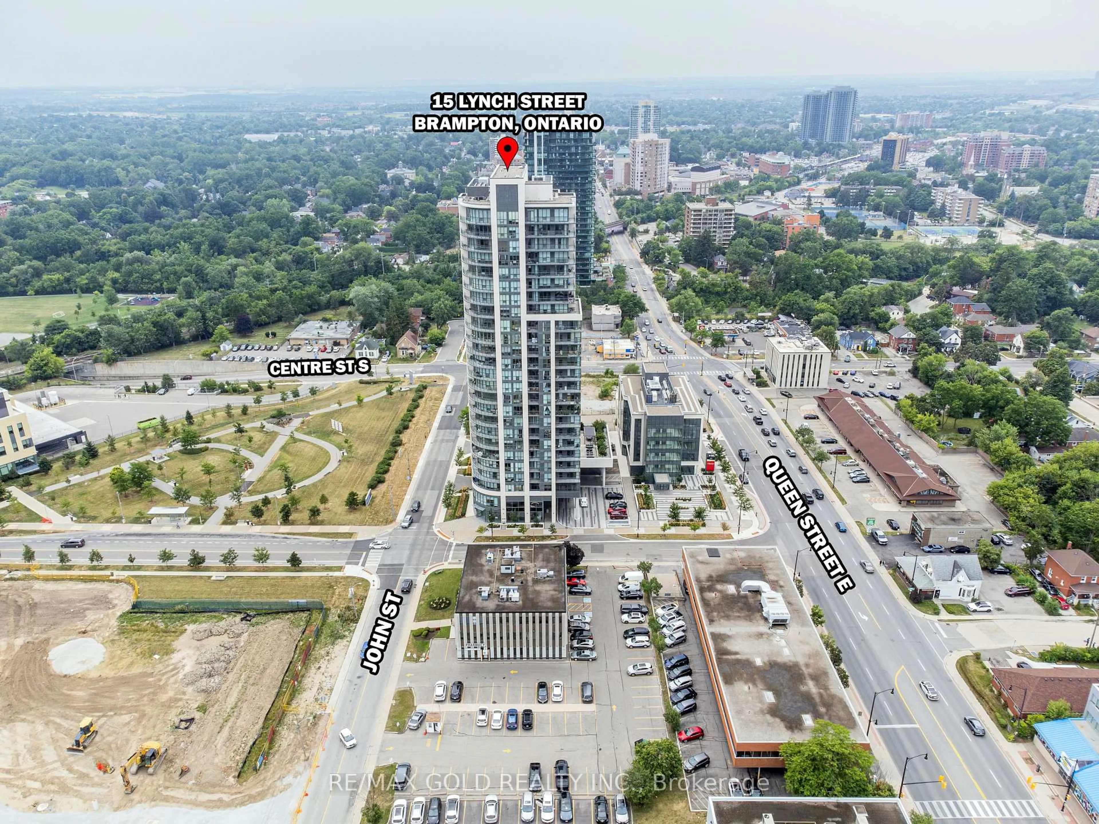 A pic from outside/outdoor area/front of a property/back of a property/a pic from drone, unknown for 15 Lynch St #606, Brampton Ontario L6W 0C7