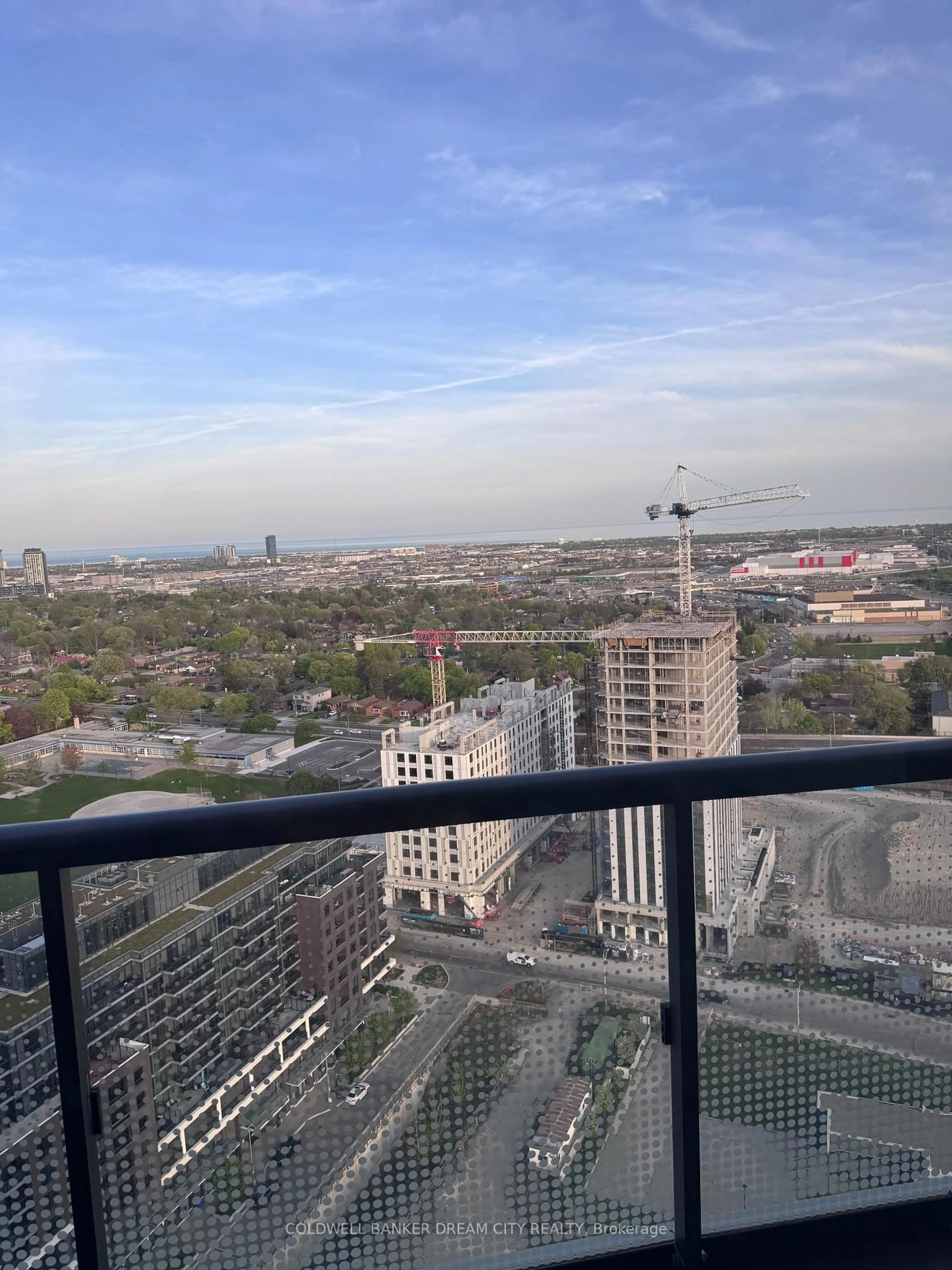 Balcony in the apartment, city buildings view from balcony for 30 Gibbs Rd #2708, Toronto Ontario M9B 6L6