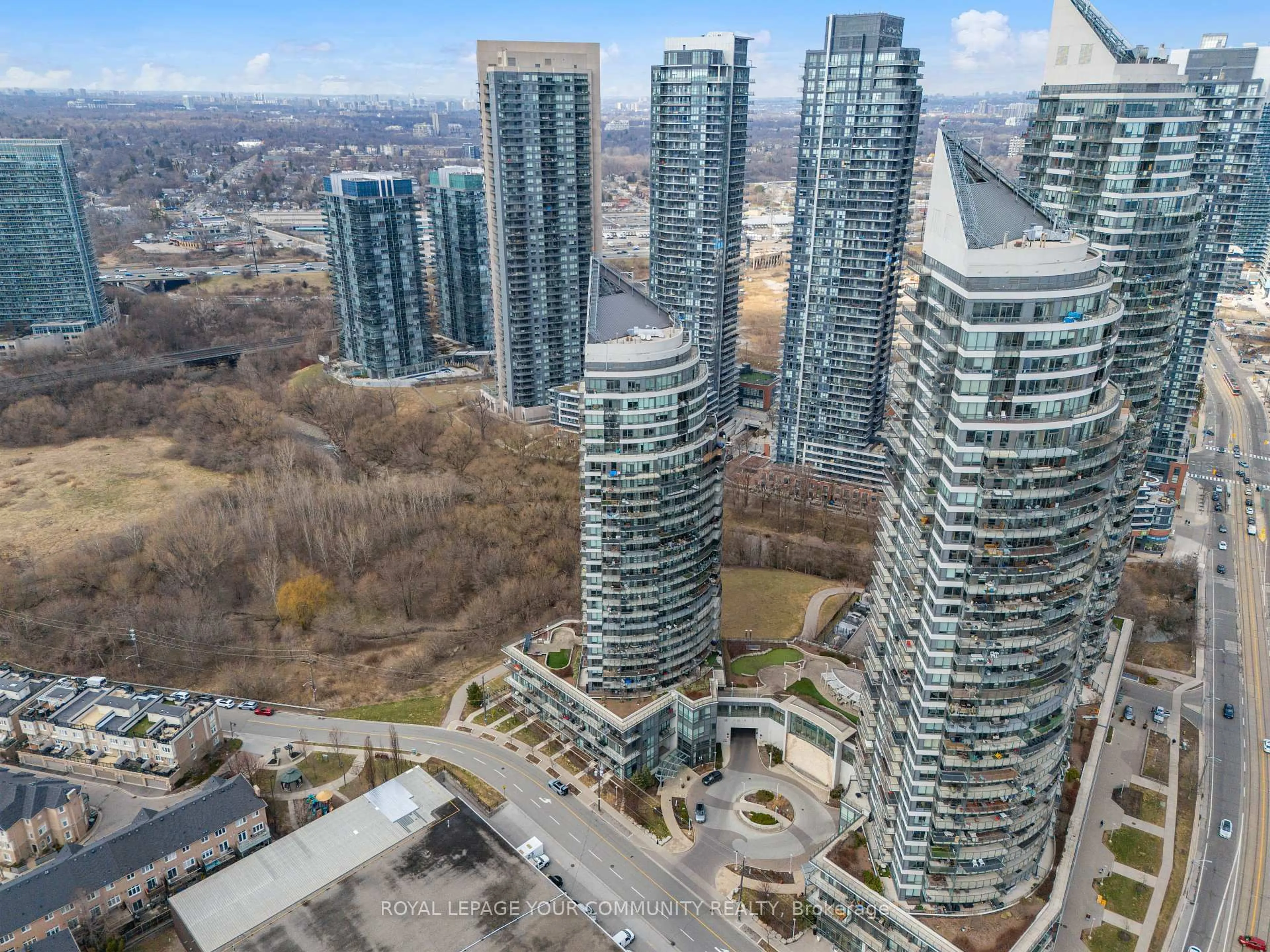 A pic from outside/outdoor area/front of a property/back of a property/a pic from drone, city buildings view from balcony for 15 Legion Rd #2101, Toronto Ontario M8V 0A9