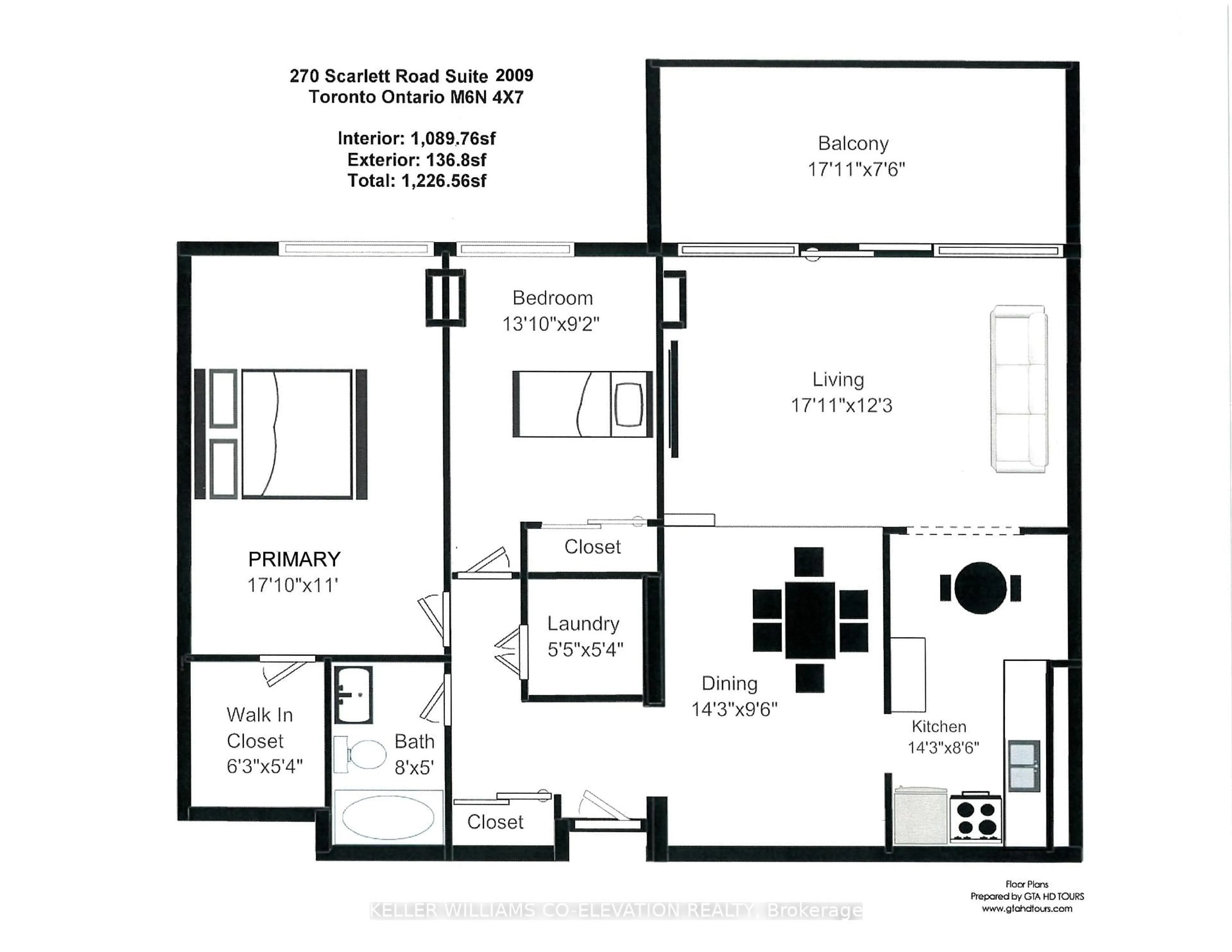 Floor plan for 270 Scarlett Rd #2009, Toronto Ontario M6N 4X7