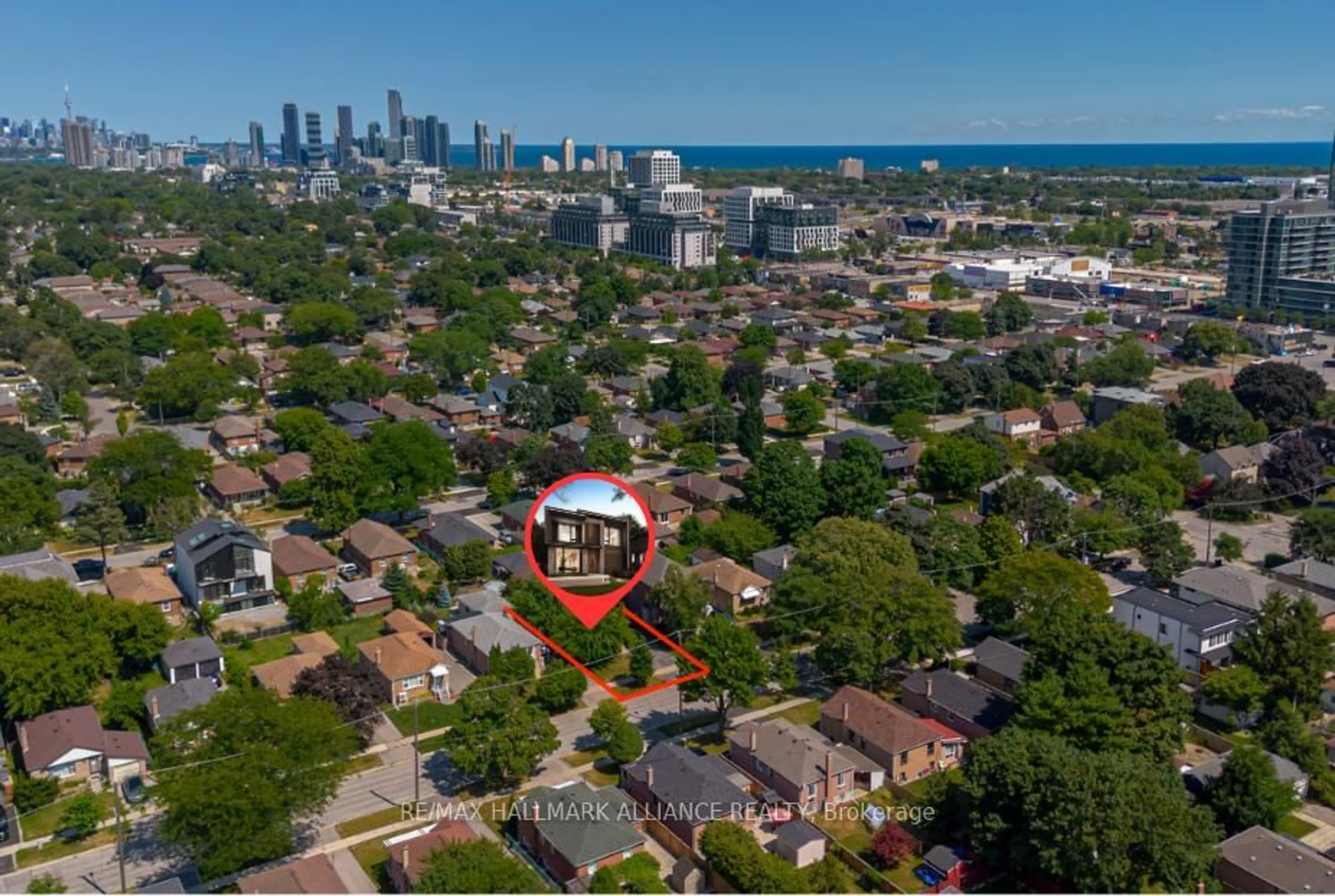 A pic from outside/outdoor area/front of a property/back of a property/a pic from drone, city buildings view from balcony for 43 Trueman Ave, Toronto Ontario M8Z 5A3