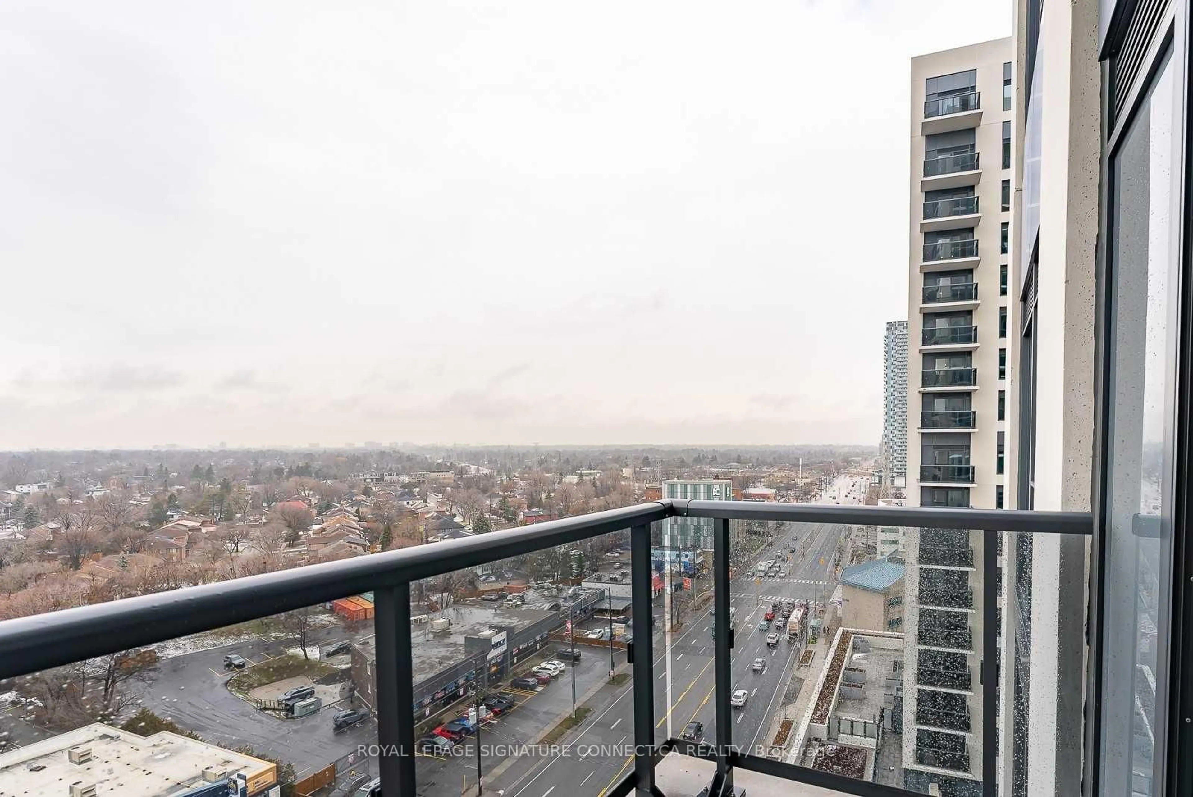 Balcony in the apartment, city buildings view from balcony for 30 Samuel Wood Way #1103, Toronto Ontario M9B 0C9