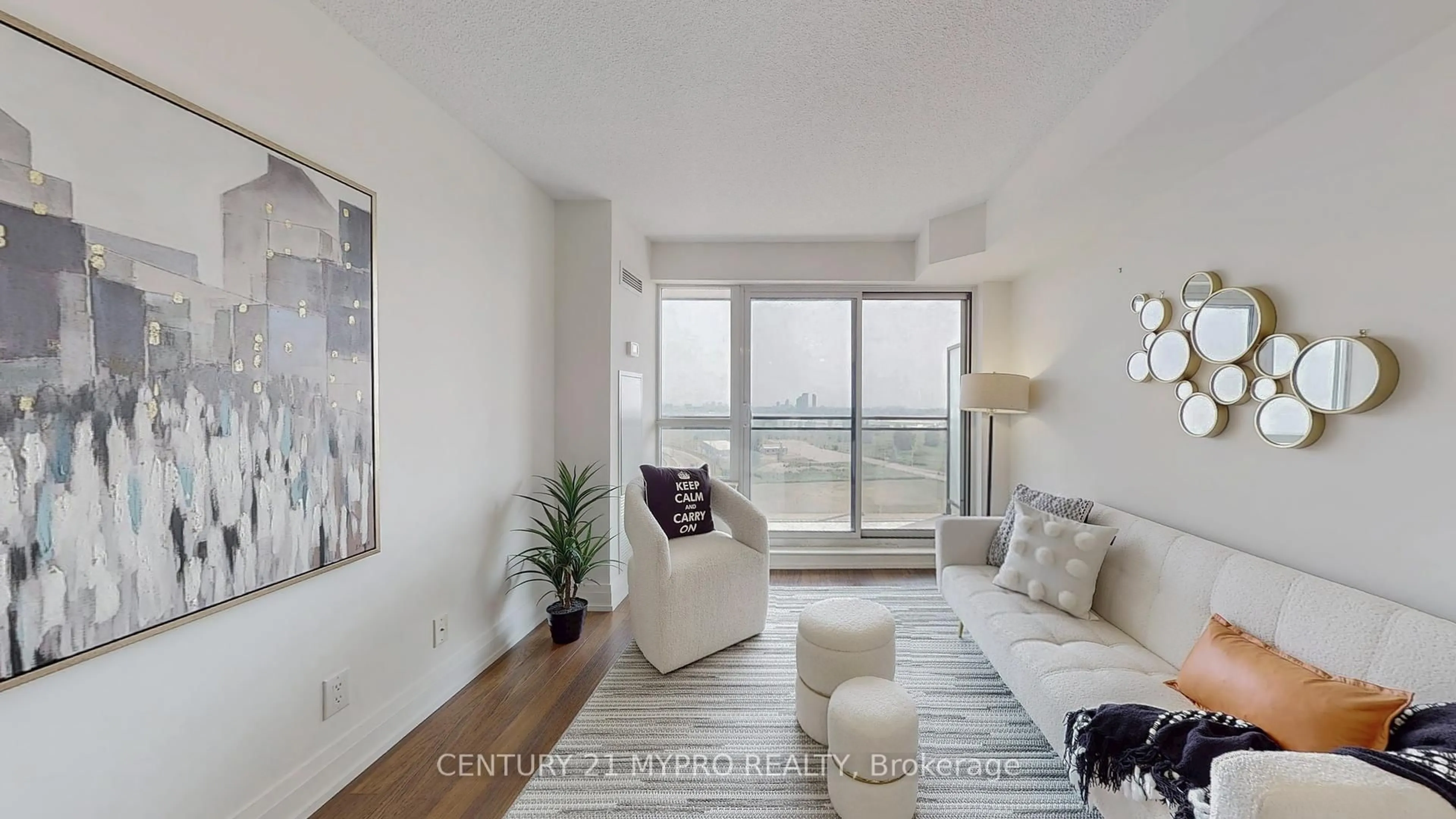 Living room with furniture, wood/laminate floor for 1060 Sheppard Ave #1214, Toronto Ontario M3J 0G7