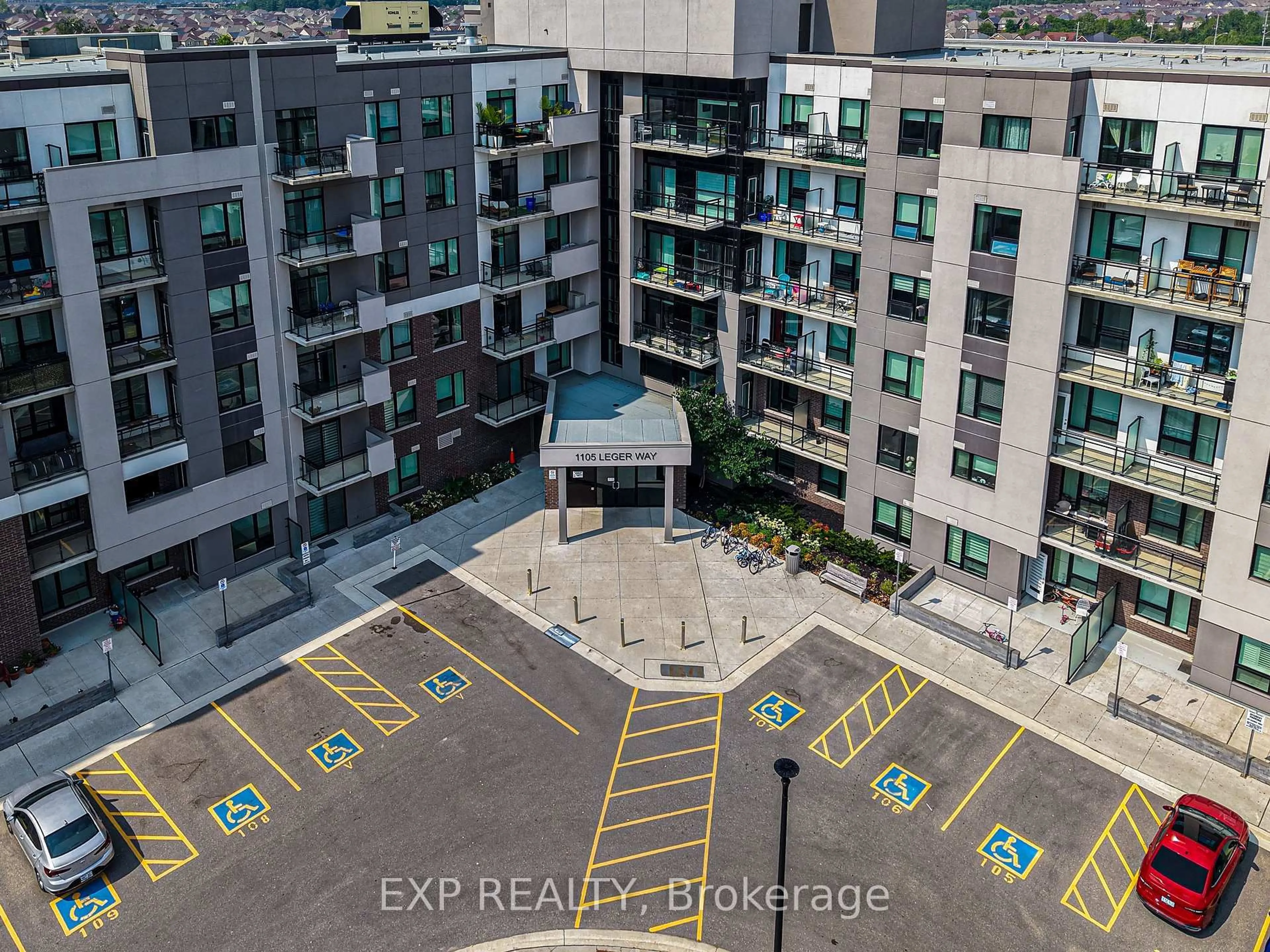 A pic from outside/outdoor area/front of a property/back of a property/a pic from drone, city buildings view from balcony for 1105 Leger Way #210, Milton Ontario L9E 1K7
