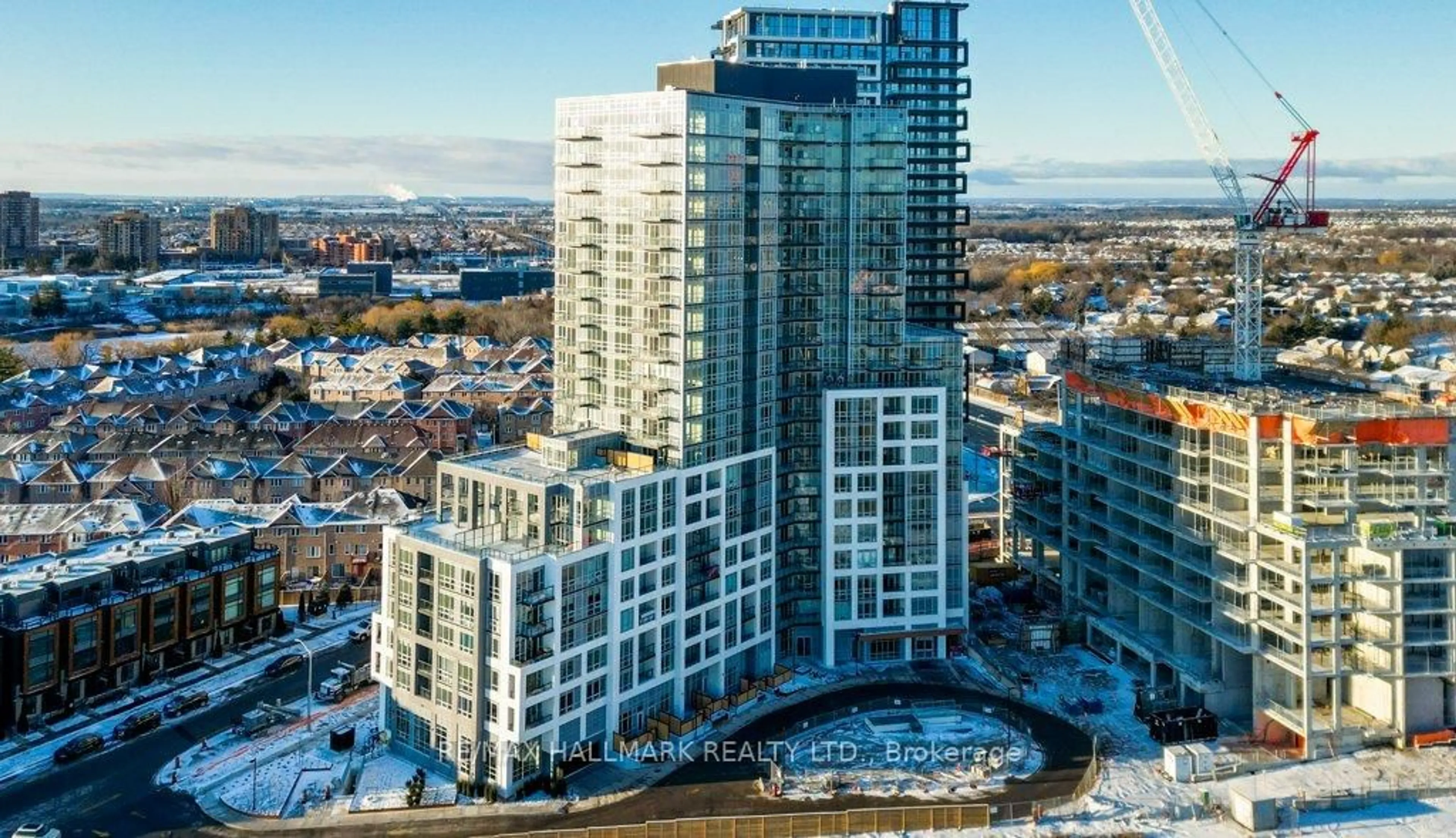 A pic from outside/outdoor area/front of a property/back of a property/a pic from drone, city buildings view from balcony for 225 Malta Ave #408, Brampton Ontario L6Y 4M5