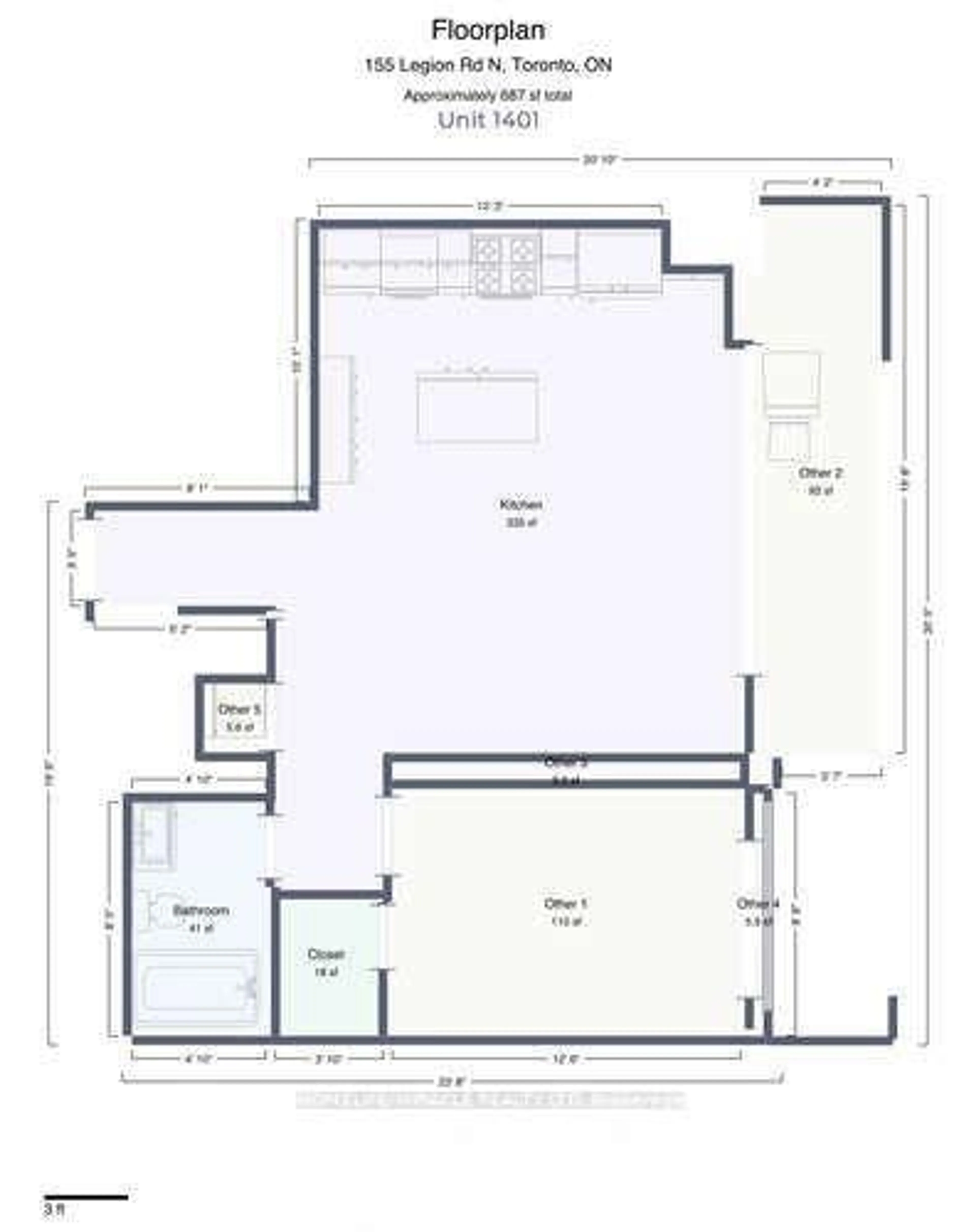 Floor plan for 155 Legion Rd #1401, Toronto Ontario M8Y 0A7