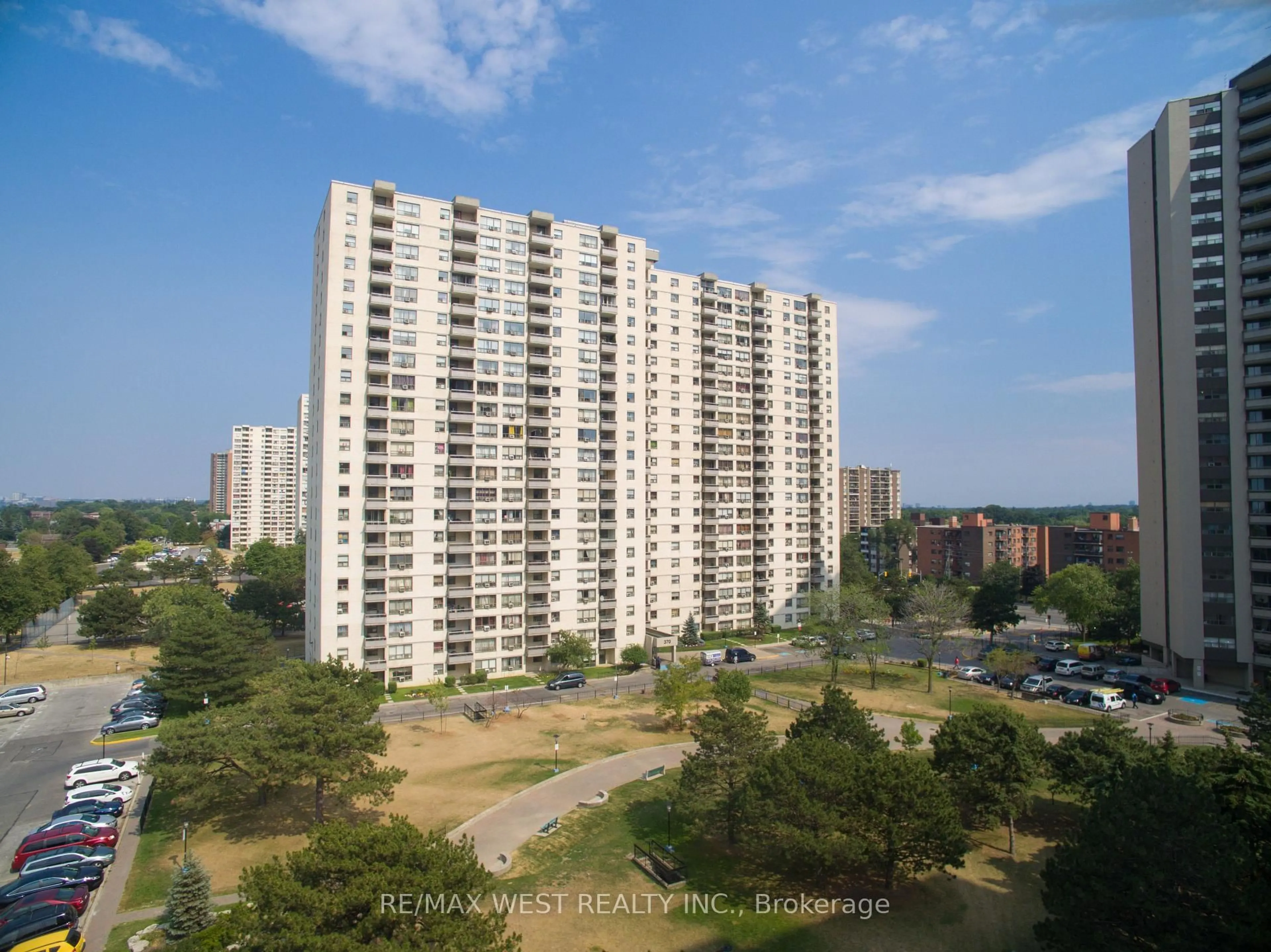 A pic from outside/outdoor area/front of a property/back of a property/a pic from drone, city buildings view from balcony for 370 Dixon Rd #1410, Toronto Ontario M9R 1T2