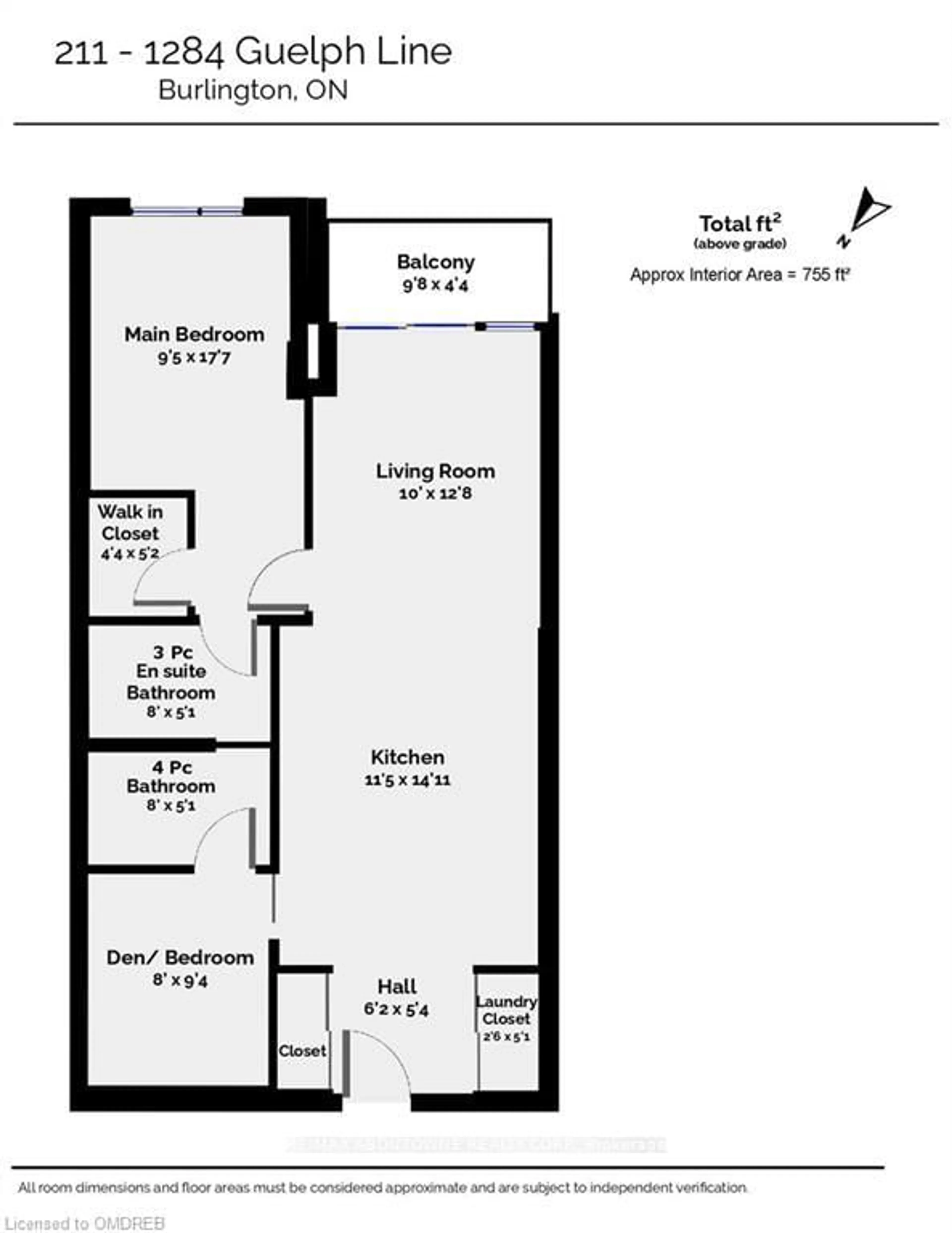 Floor plan for 1284 Guelph Line #211, Burlington Ontario L7P 0T9