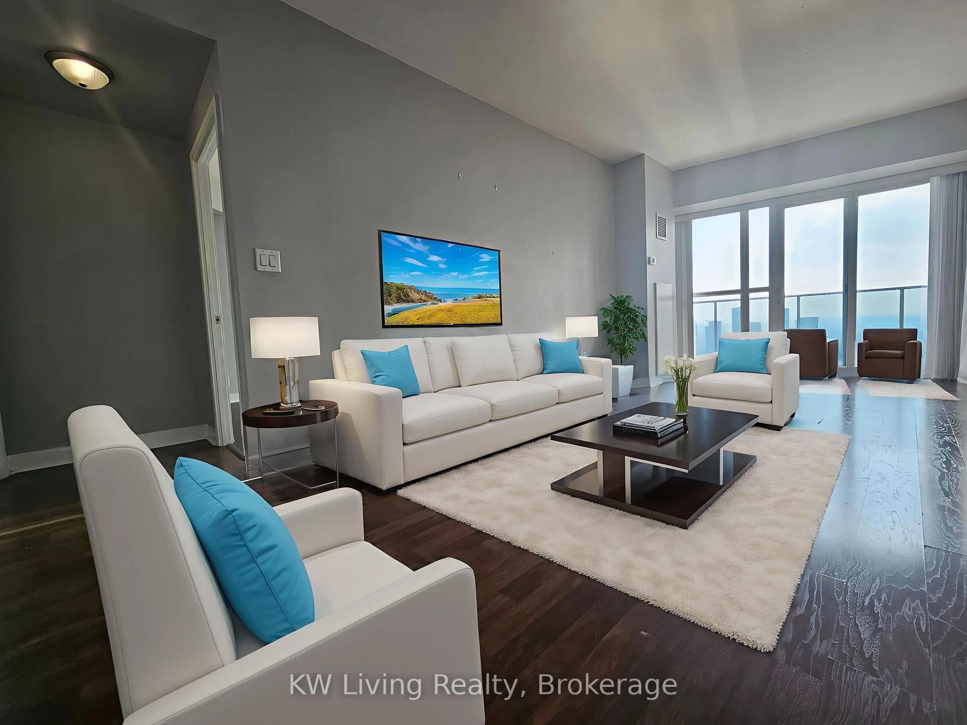 Living room with furniture, unknown for 60 Absolute Ave #4804, Mississauga Ontario L4Z 0A9