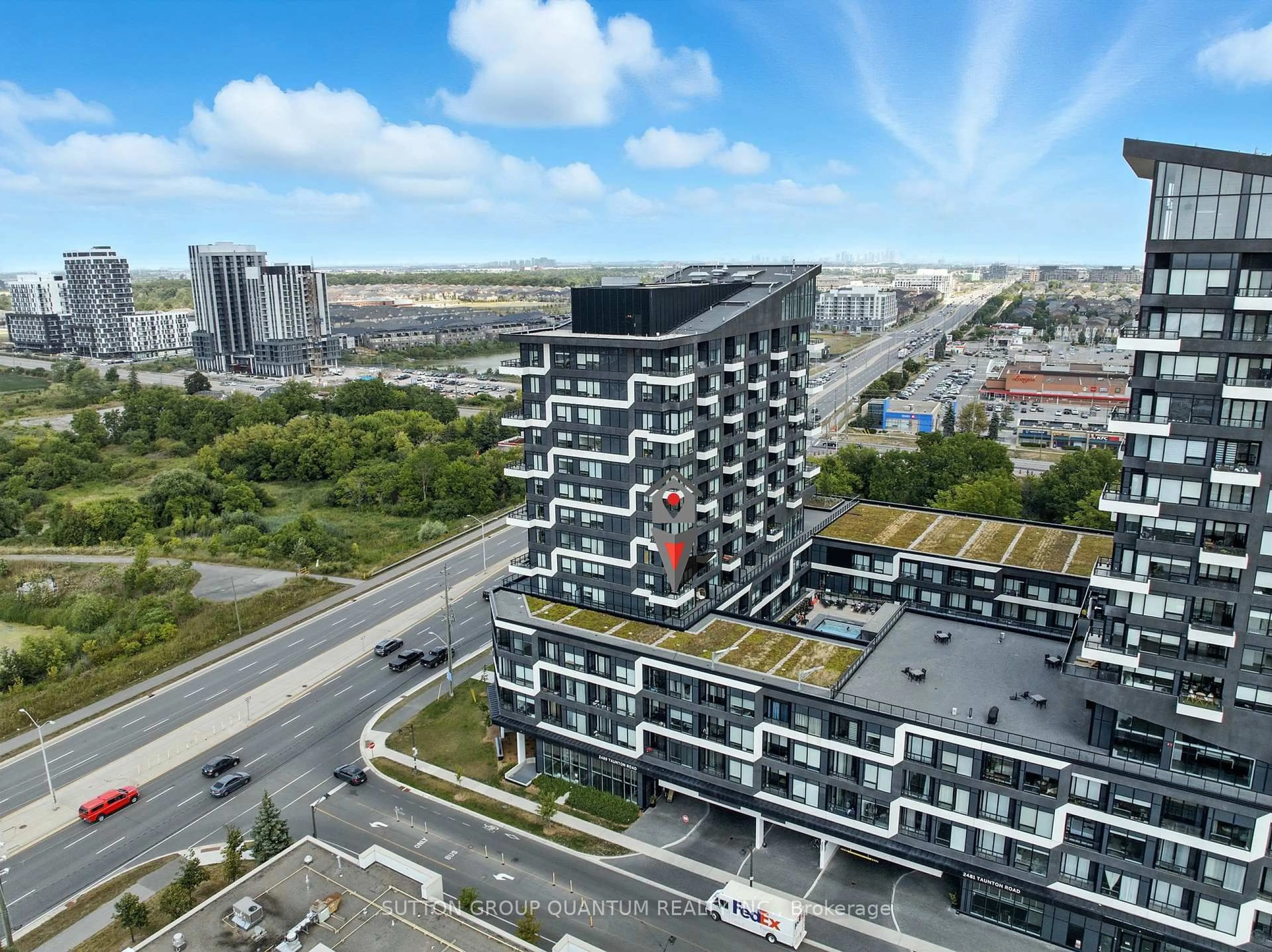 A pic from outside/outdoor area/front of a property/back of a property/a pic from drone, city buildings view from balcony for 2489 Taunton Rd #611, Oakville Ontario L6H 3R9