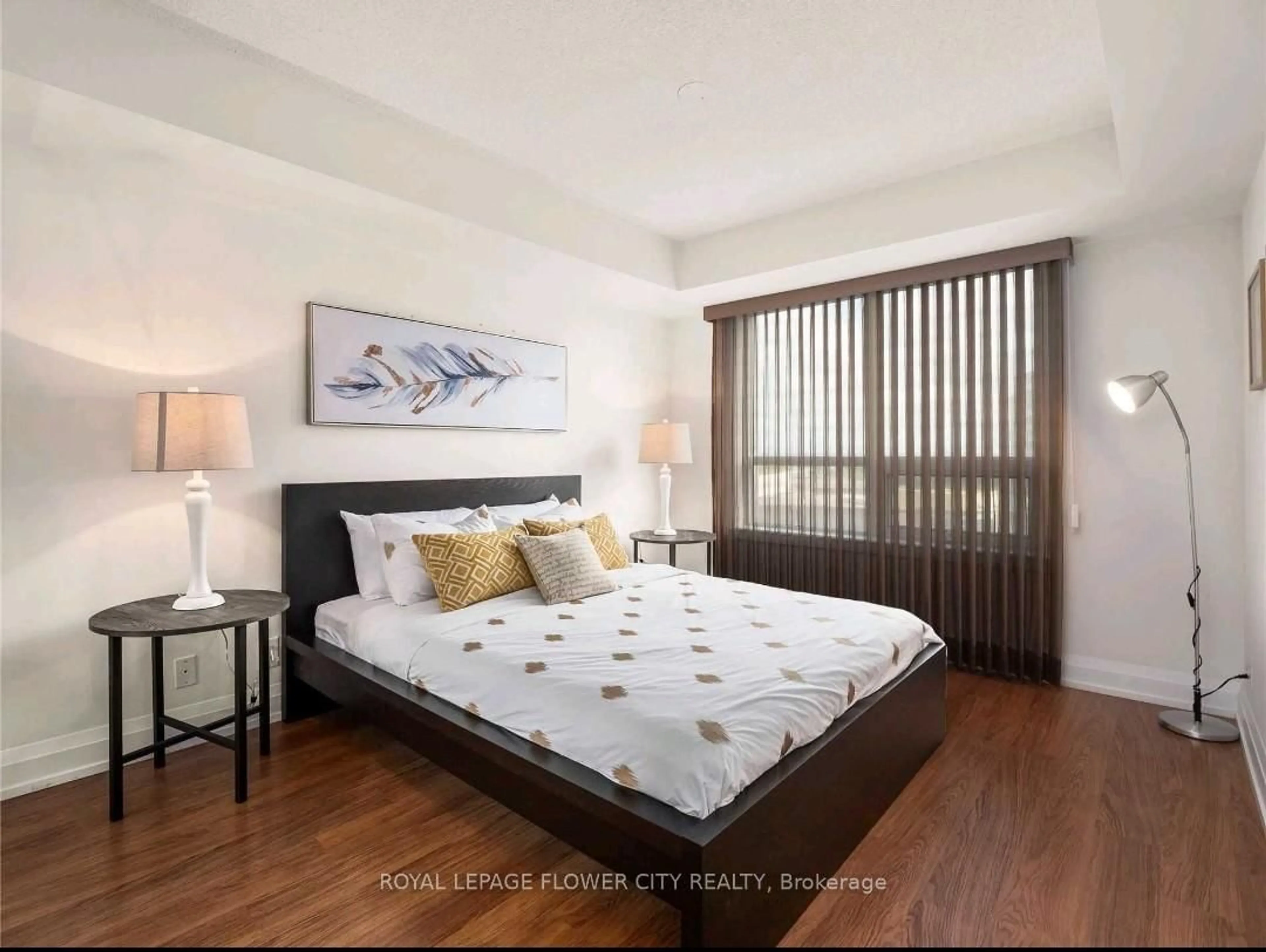 Bedroom with bed, wood/laminate floor for 1070 Sheppard Ave #801, Toronto Ontario M3J 0G8
