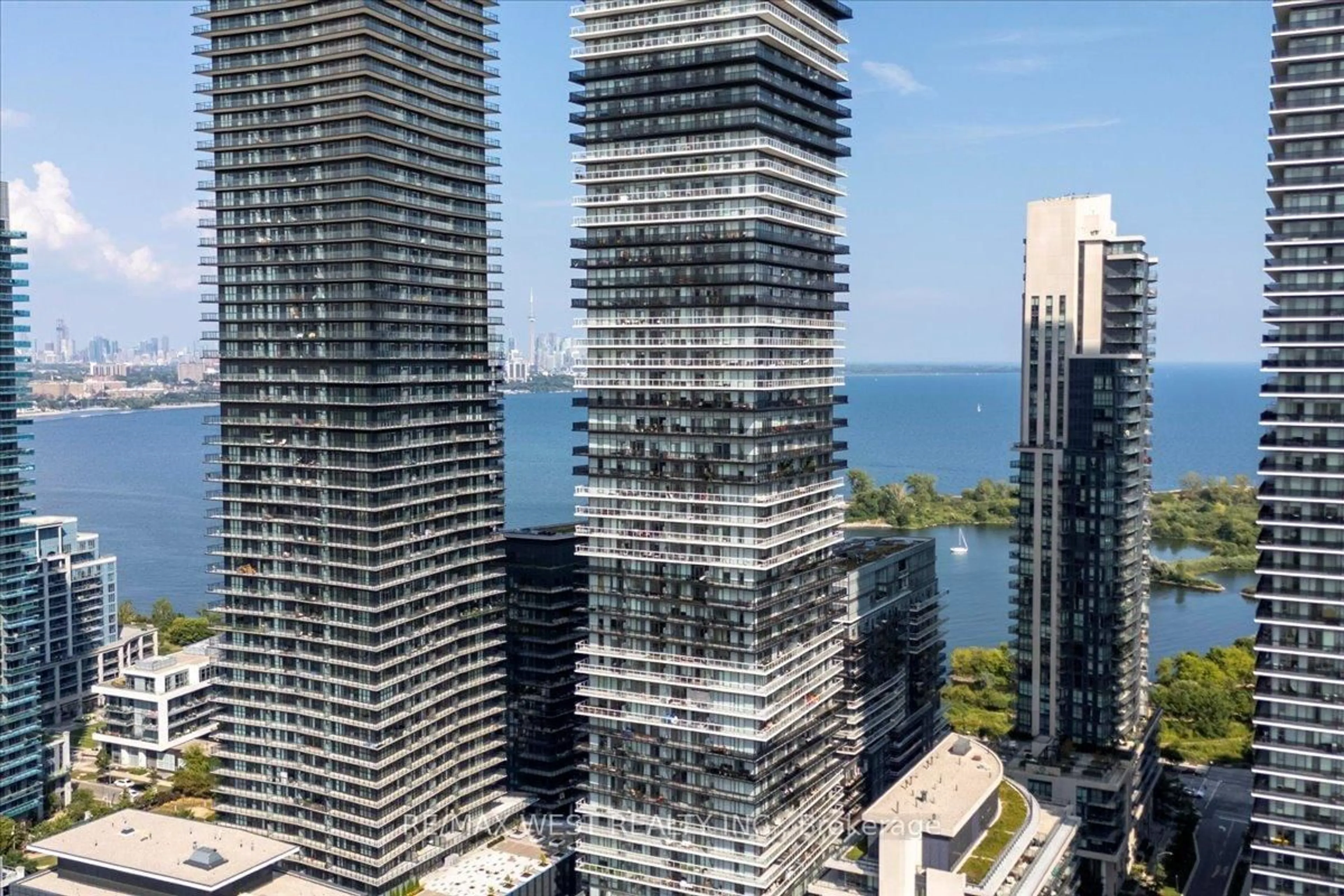 A pic from outside/outdoor area/front of a property/back of a property/a pic from drone, city buildings view from balcony for 56 Annie Craig Dr #1603, Toronto Ontario M8V 0C4