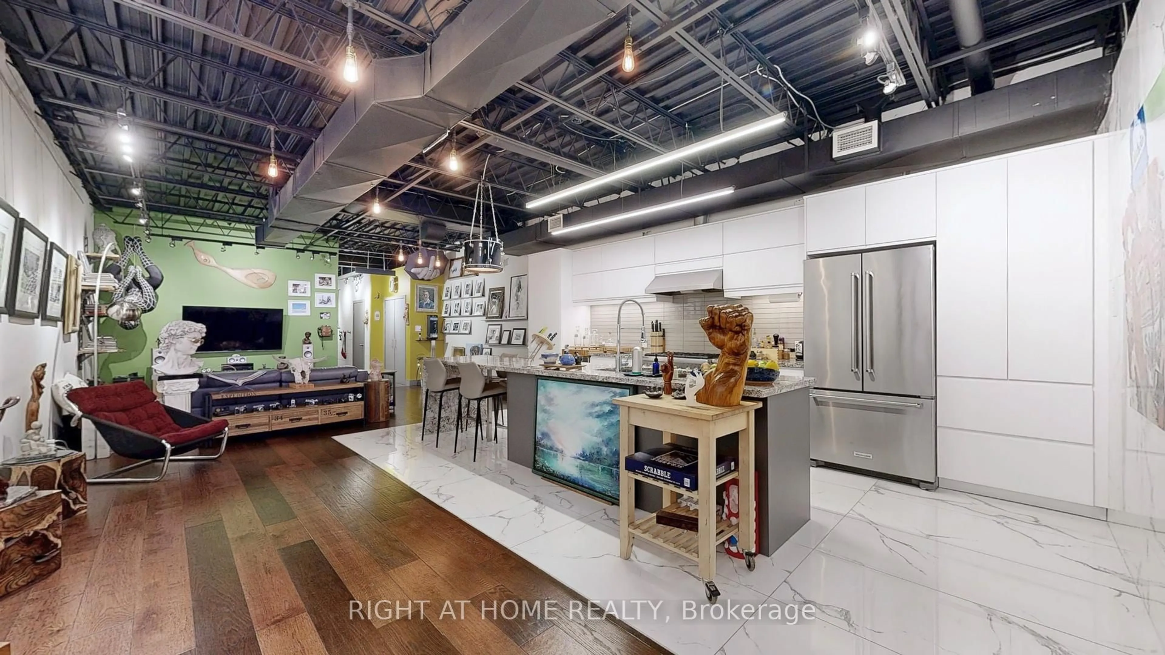 Open concept kitchen, ceramic/tile floor for 2400 St Clair Ave, Toronto Ontario M6N 1L1