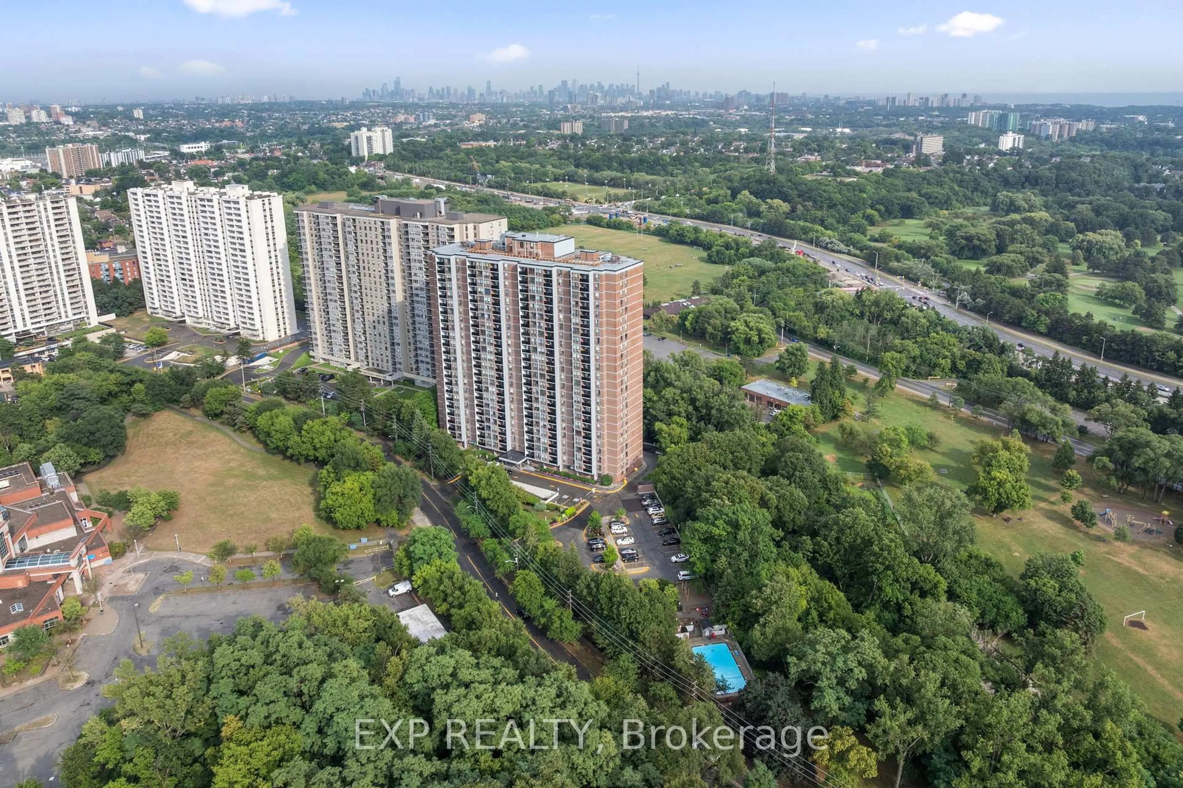 A pic from outside/outdoor area/front of a property/back of a property/a pic from drone, city buildings view from balcony for 85 Emmett Ave #312, Toronto Ontario M6M 5A2