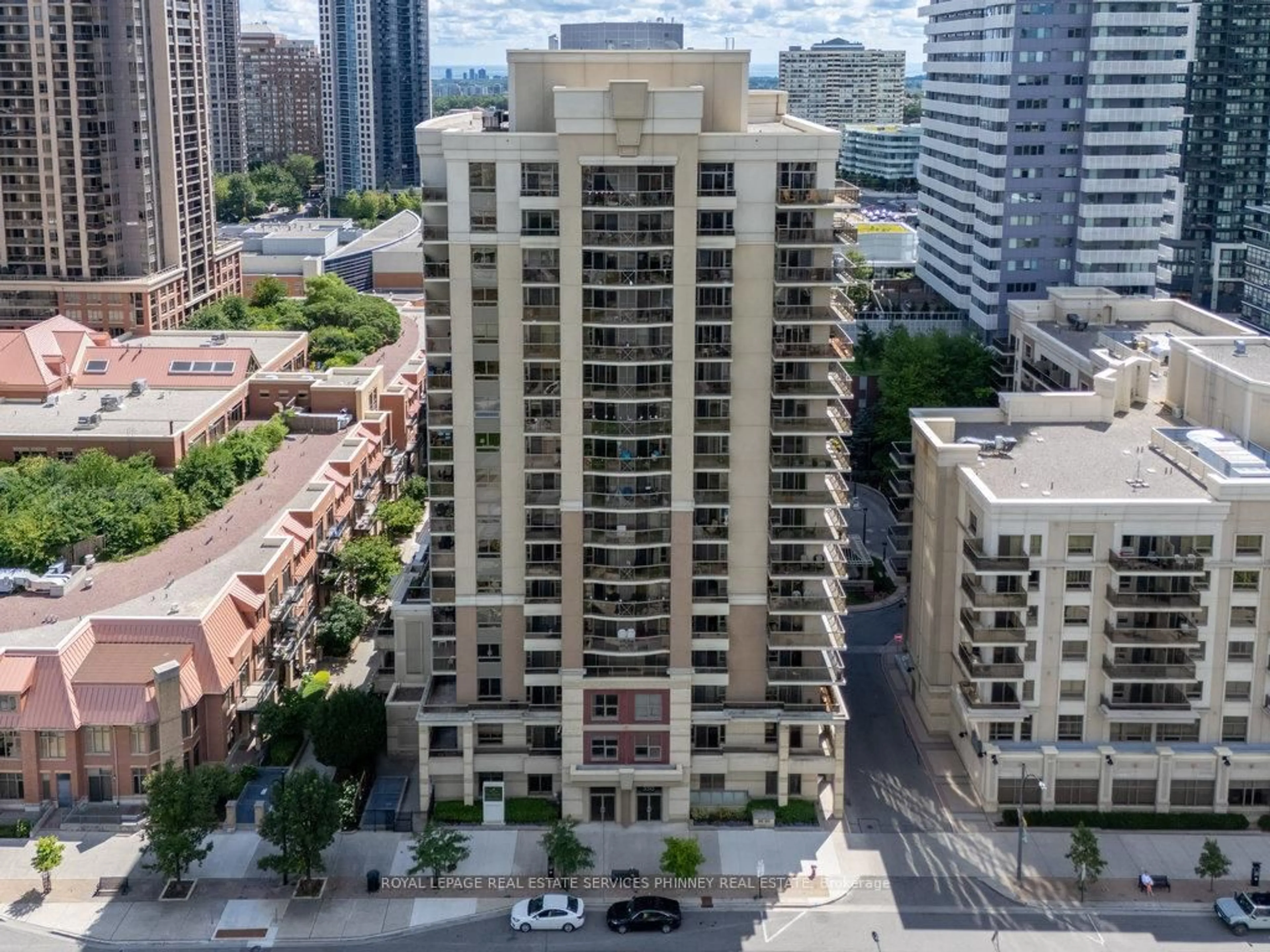 A pic from outside/outdoor area/front of a property/back of a property/a pic from drone, city buildings view from balcony for 350 Princess Royal Dr #608, Mississauga Ontario L5B 4N1