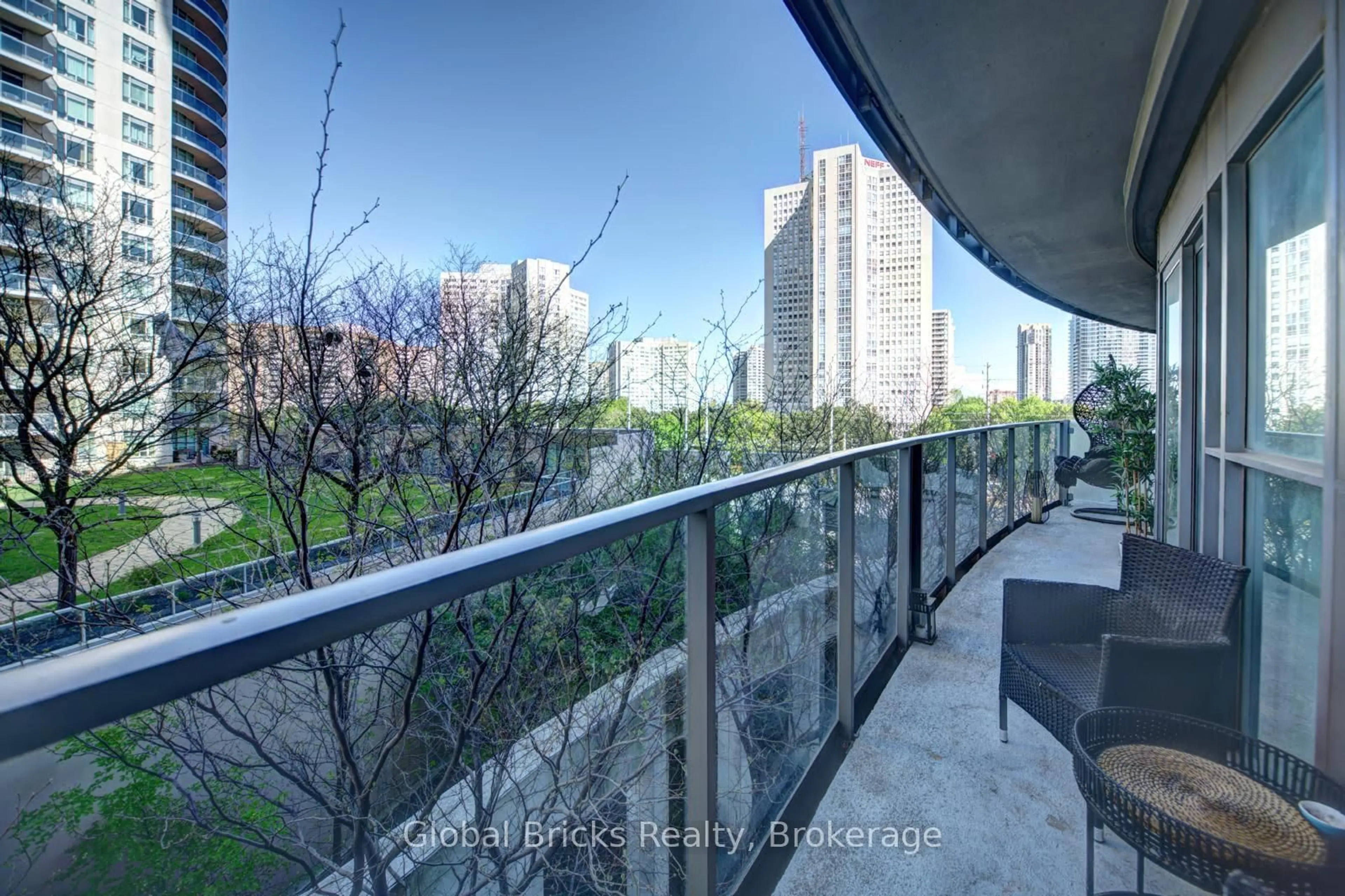 Balcony in the apartment, city buildings view from balcony for 60 Absolute Ave #308, Mississauga Ontario L4Z 0A9