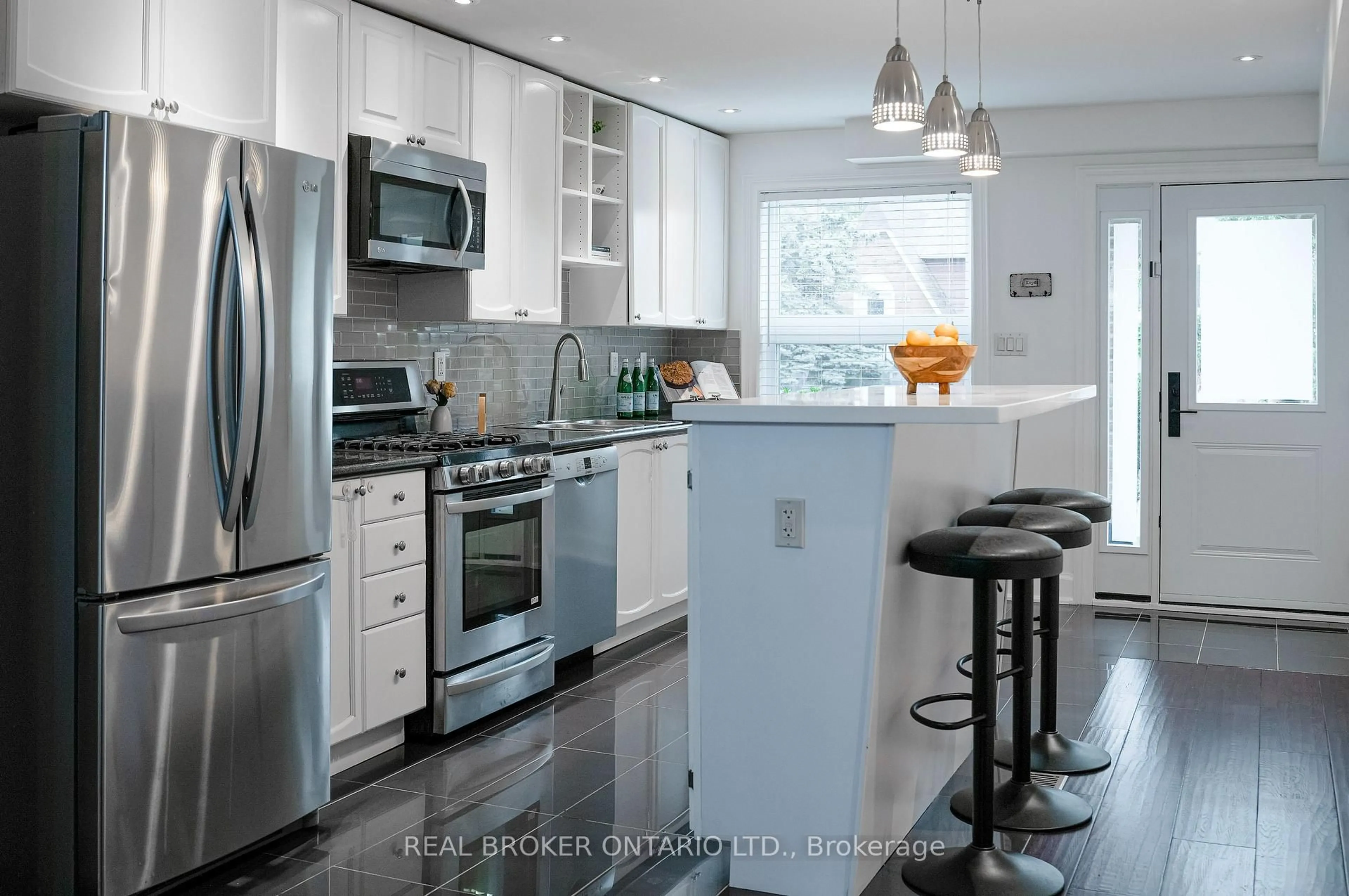 Contemporary kitchen, ceramic/tile floor for 393 Hansen Rd, Brampton Ontario L6V 3T5