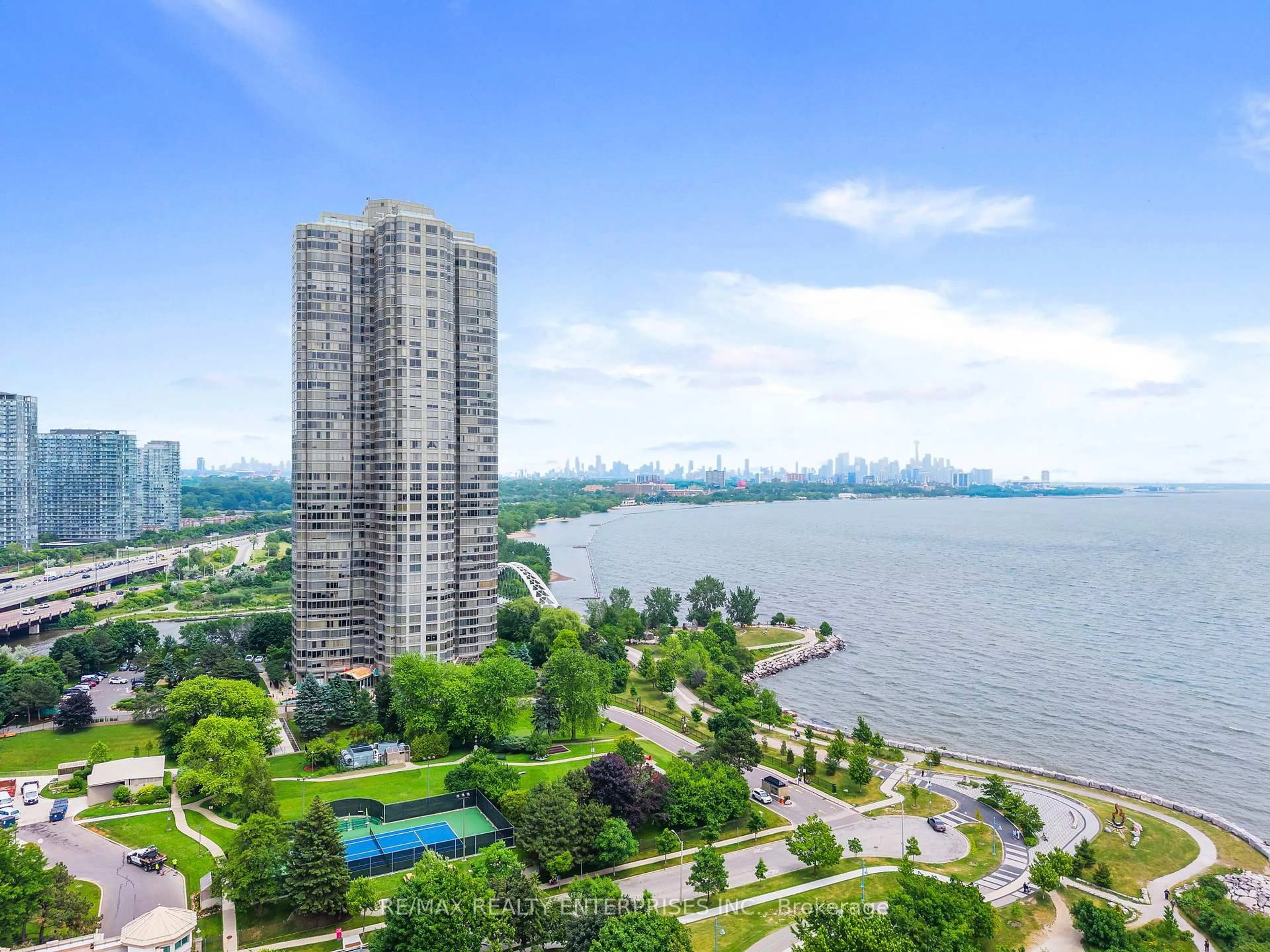 A pic from outside/outdoor area/front of a property/back of a property/a pic from drone, water/lake/river/ocean view for 1 Palace Pier Crt #1208, Toronto Ontario M8V 3W9