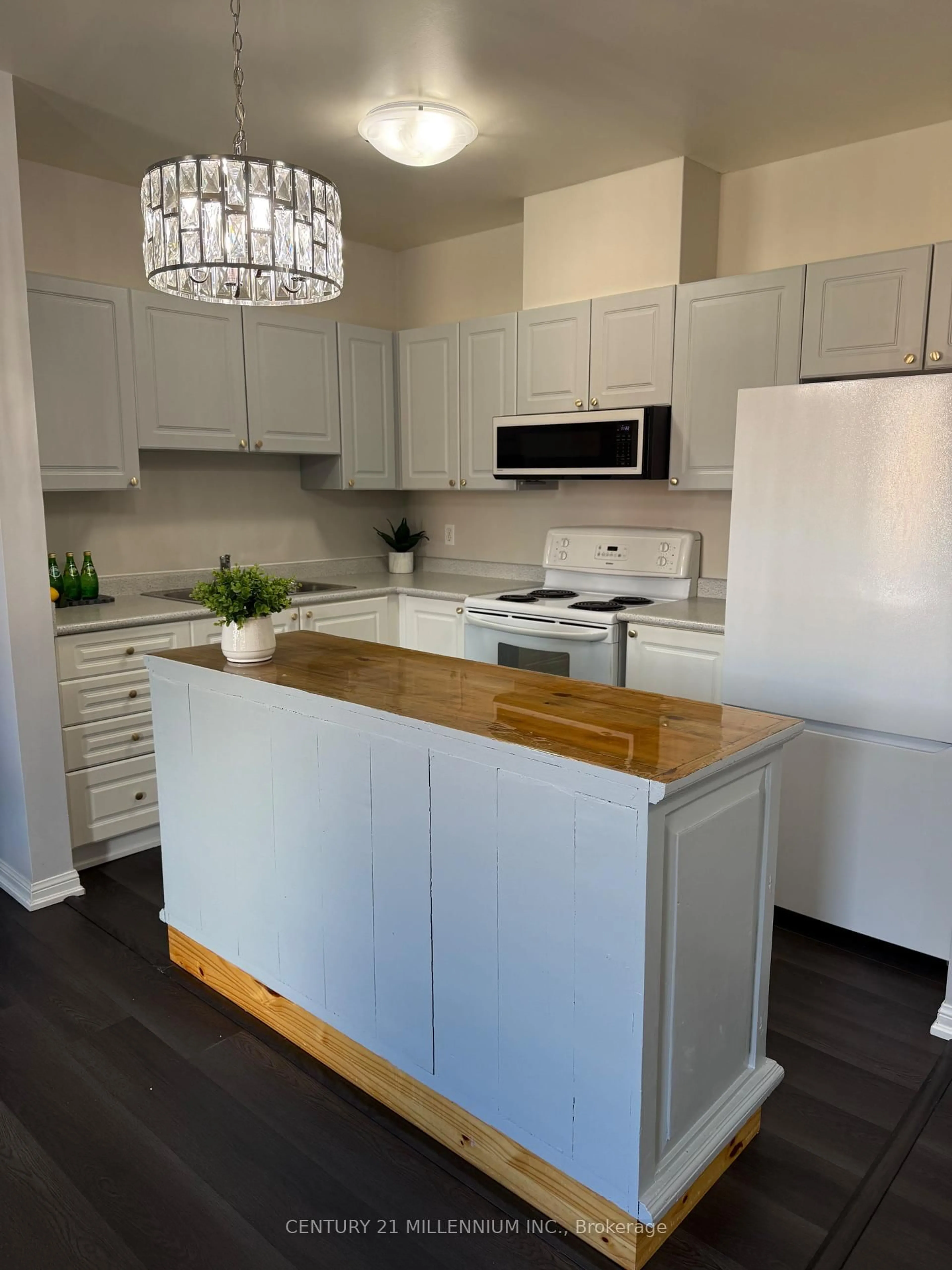 Open concept kitchen, wood/laminate floor for 70 First St #206, Orangeville Ontario L9W 2E5